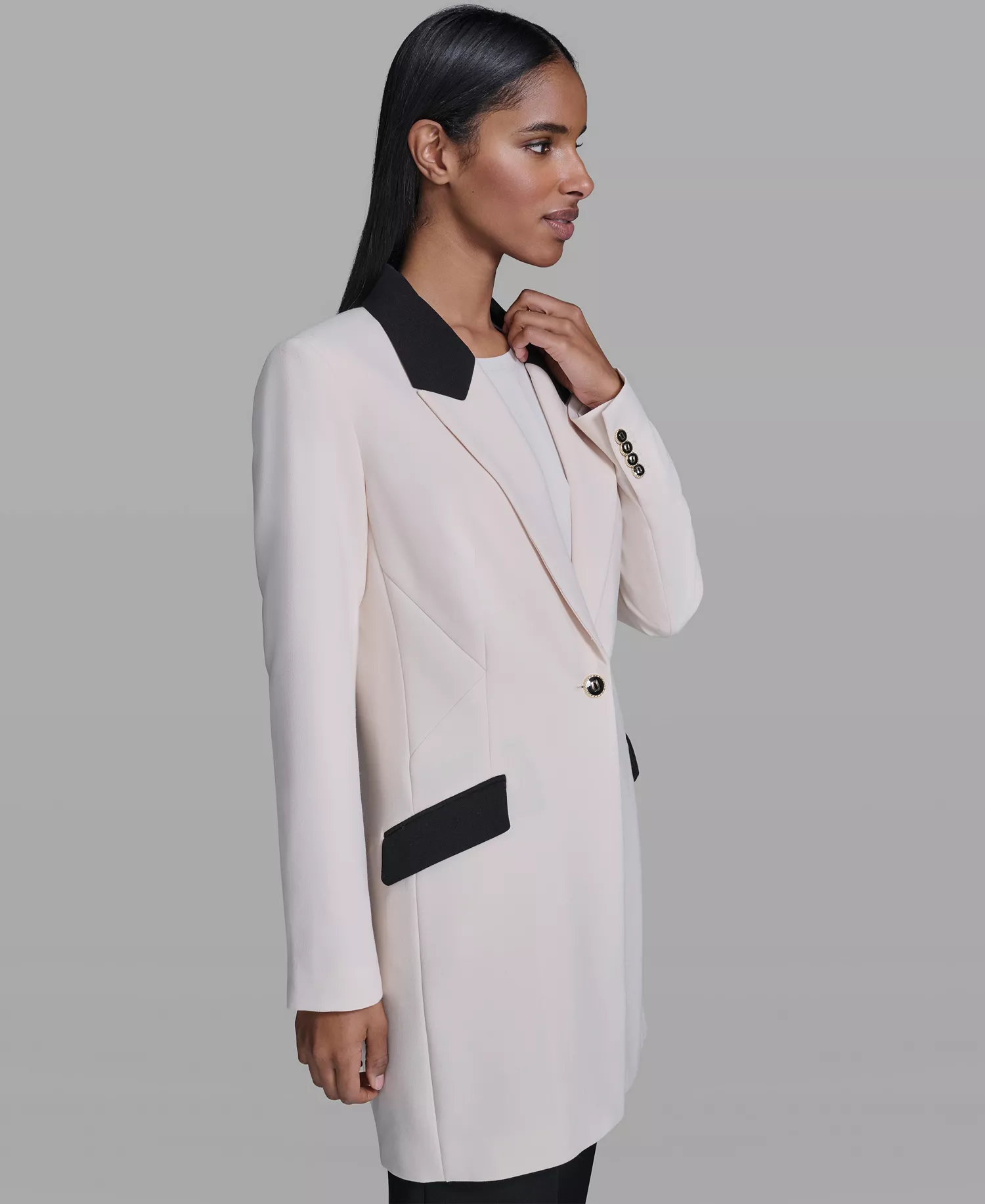 Women's Notch Lapel Collar Jacket - Bisque/Black - 0
