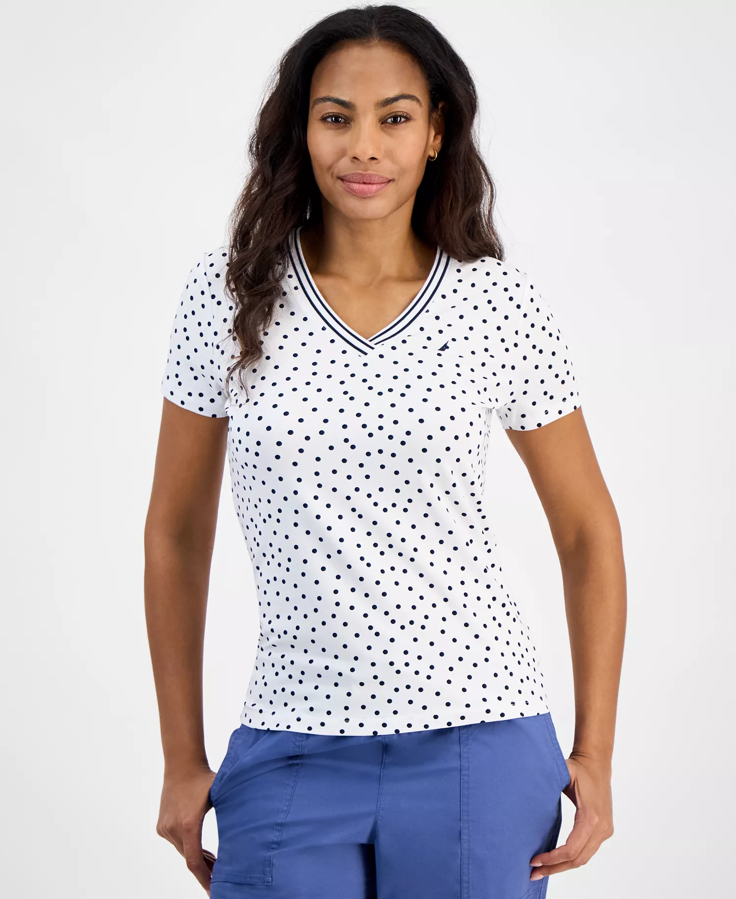Nautica Women's Polka-Dot Rivera Top - Bright White/ Night Sky - L