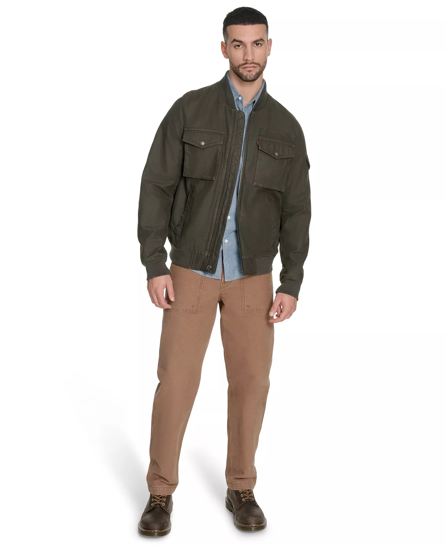 Men's Cotton Military Bomber Jacket - Light Olive - 2XL