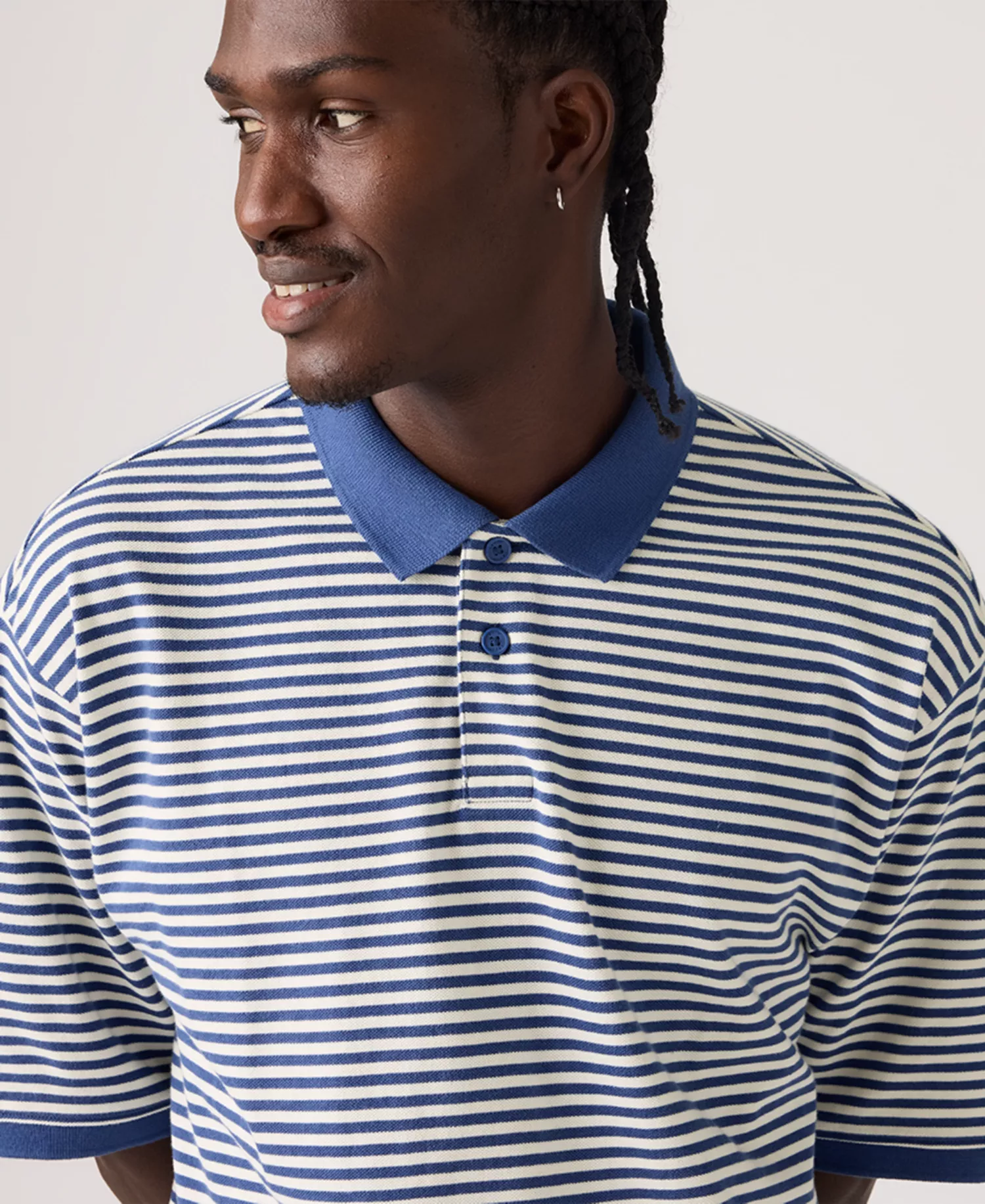 Men's Boxy Striped Collared Polo Shirt - Blue - 2XL