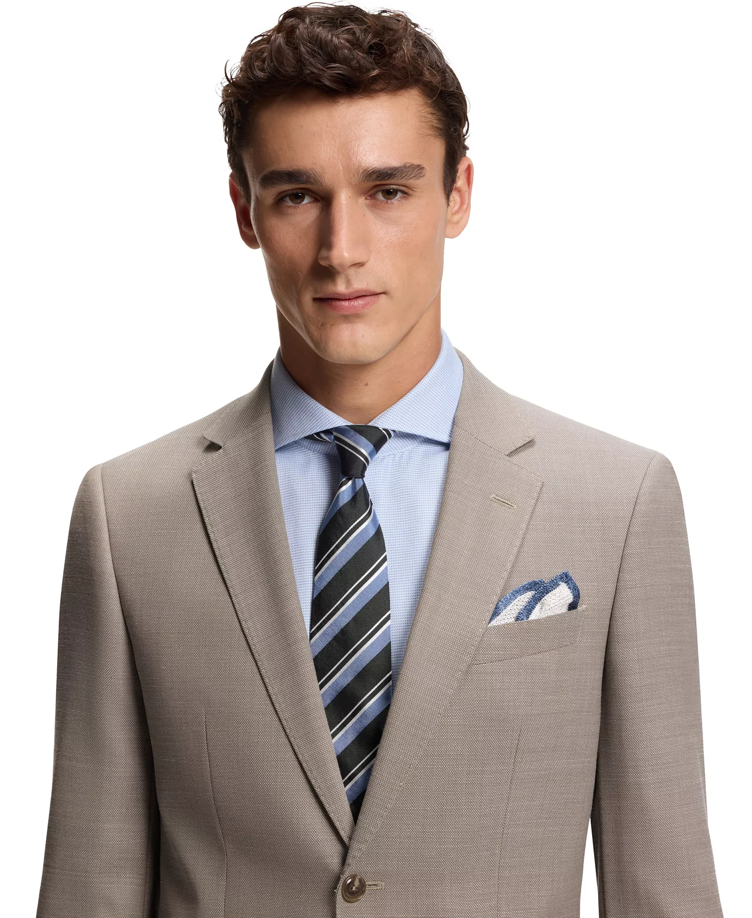 Men's 2-Piece Micro-Patterned Stretch Cloth Slim-Fit Suit - Dark Beige - 36R