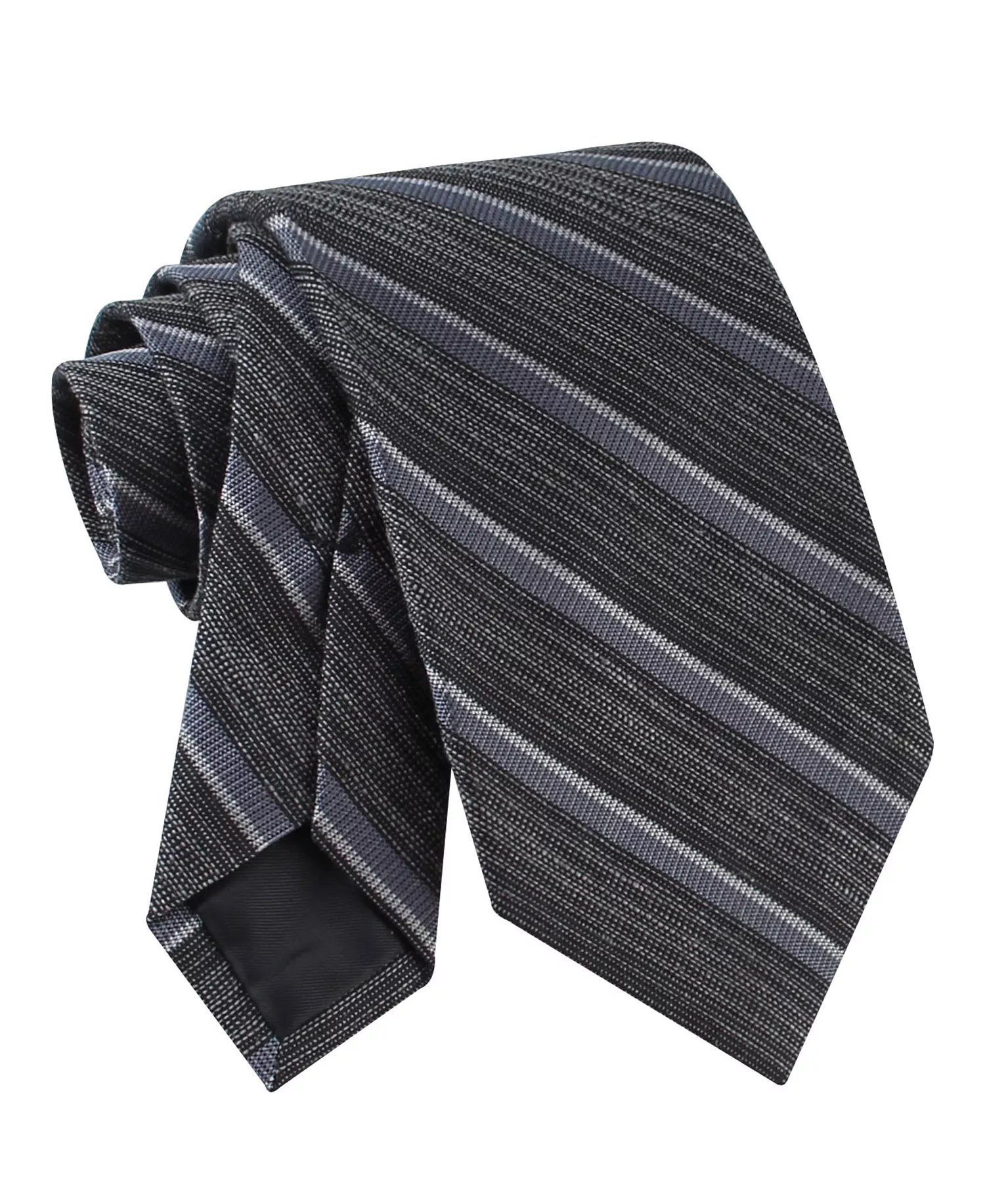 Men's Silk & Linen Blend Striped Tie - Charcoal - ONE SIZE