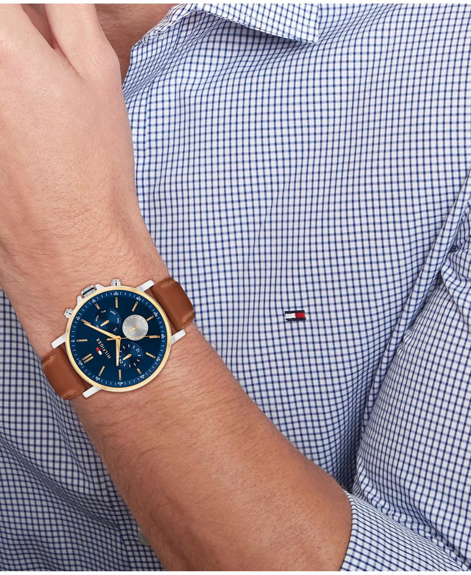 Men's Multifunction Brown Leather Strap Watch, 44mm - Brown - 44mm