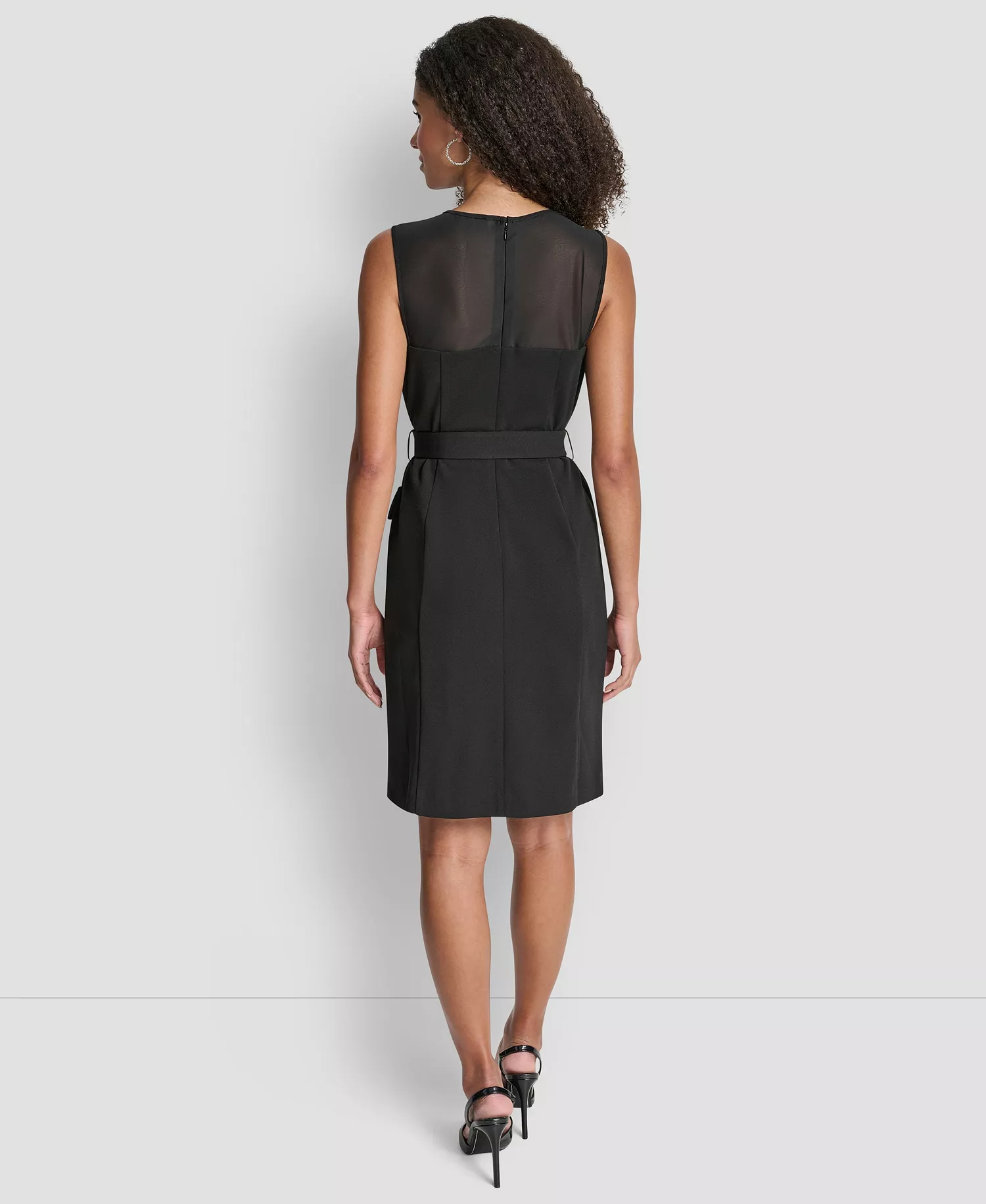 Women's Sleeveless Scuba Crepe Mesh Sheath Dress - Black - 10