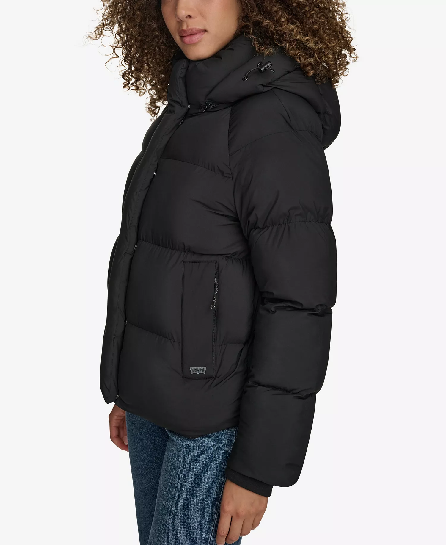 Women's Quilted Hooded Puffer Jacket - Black - L