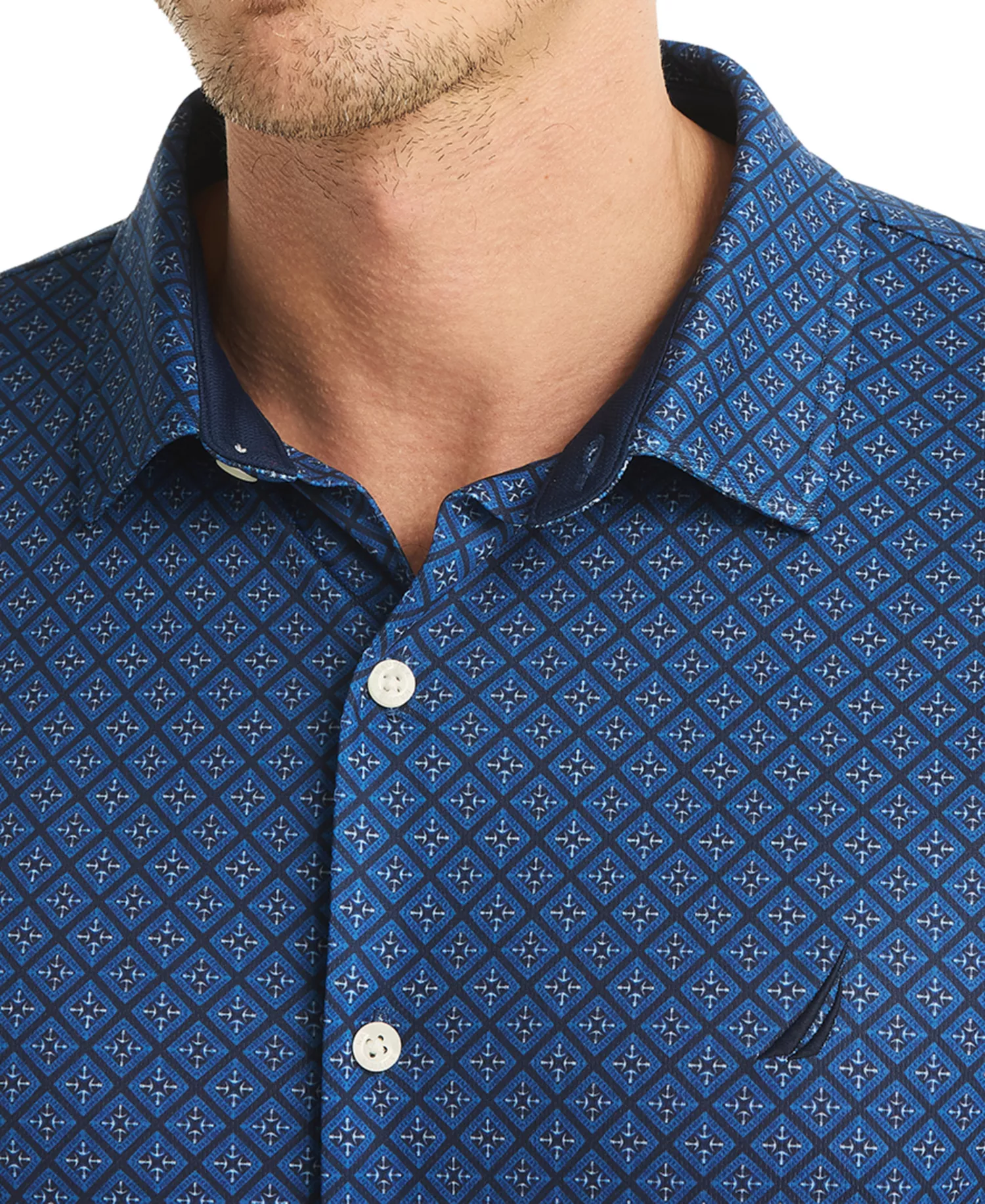 Men's Printed Classic-Fit Performance Button-Down Shirt - Navy Seas - 2XL