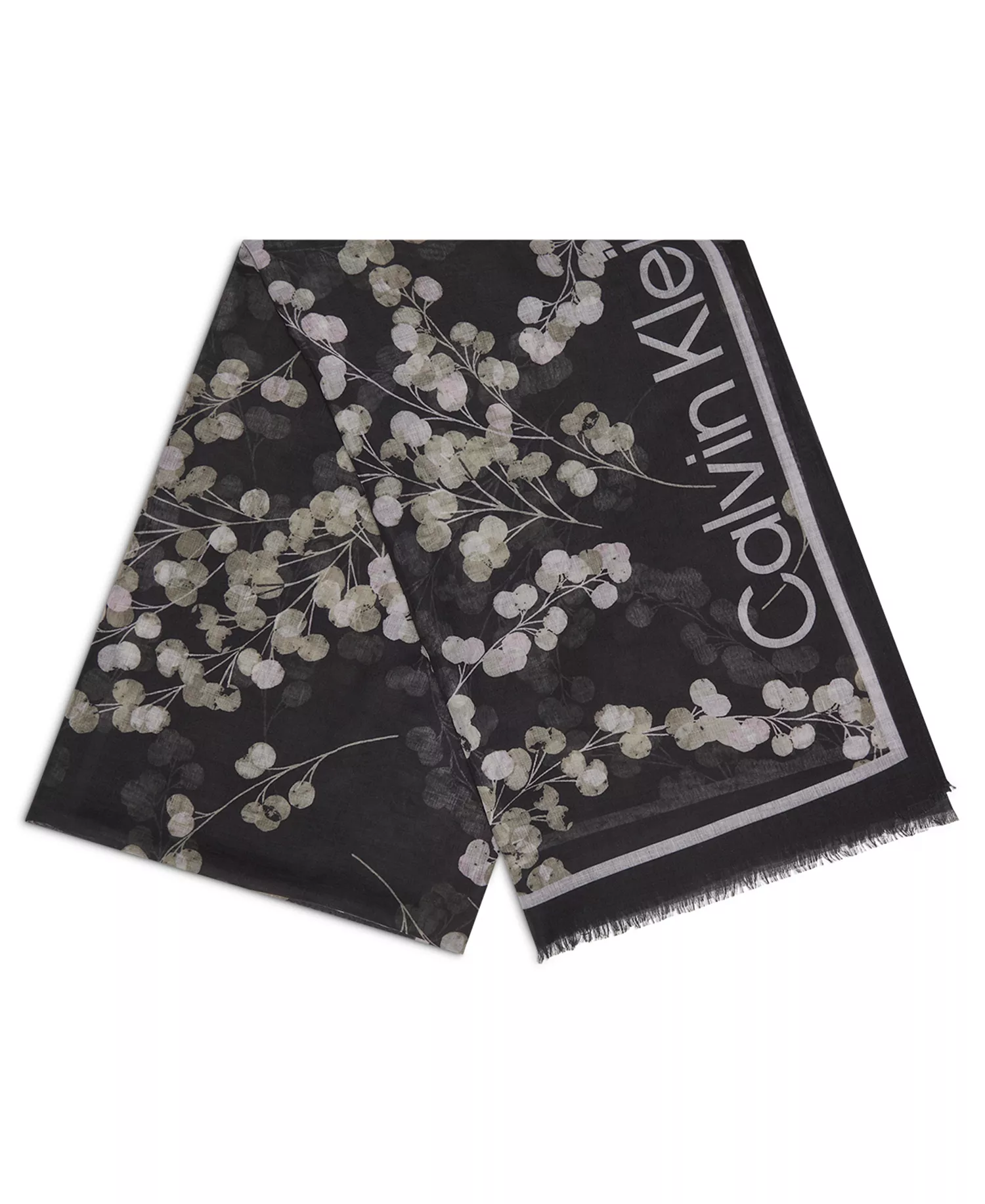 Oversized Border Blossom Scarf - Black - ONE SIZE