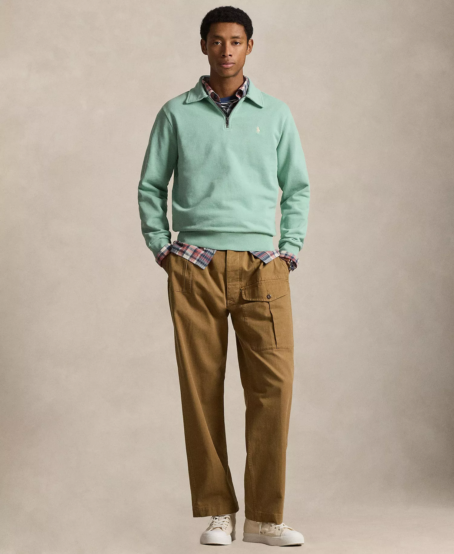 Men's Loopback Quarter-Zip Sweatshirt - Celadon - 2XL