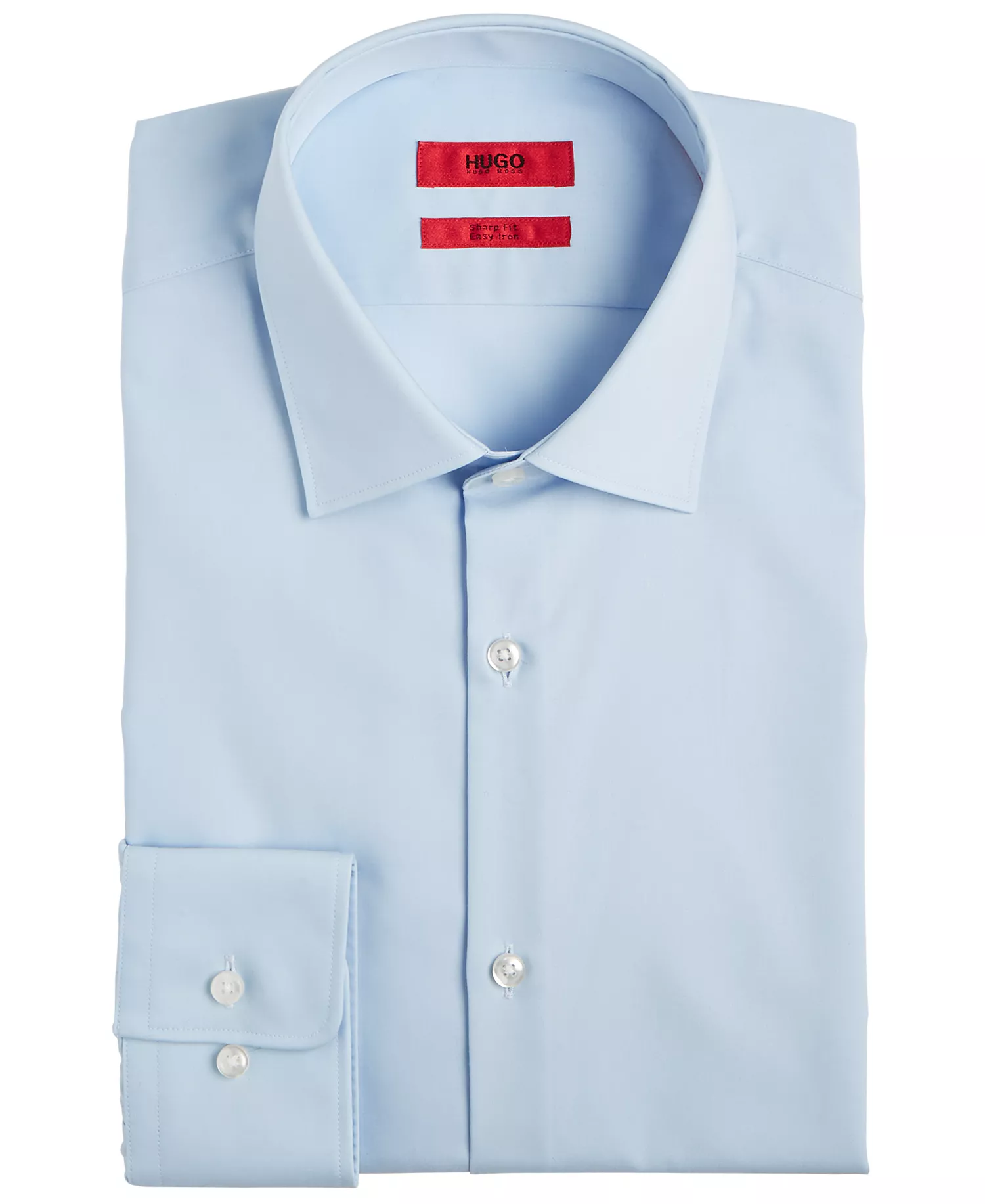 Men's Slim Fit Solid Cotton Dress Shirt - Light Blue - 16.5L