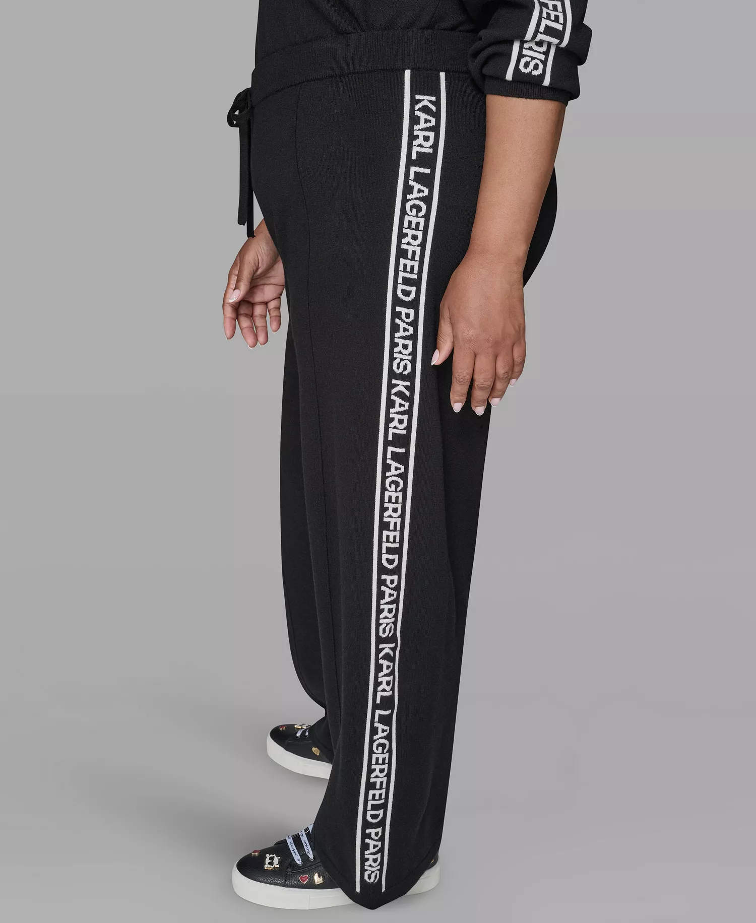 Women's Plus Size Wide Leg Side Logo Pants - Black - 0X