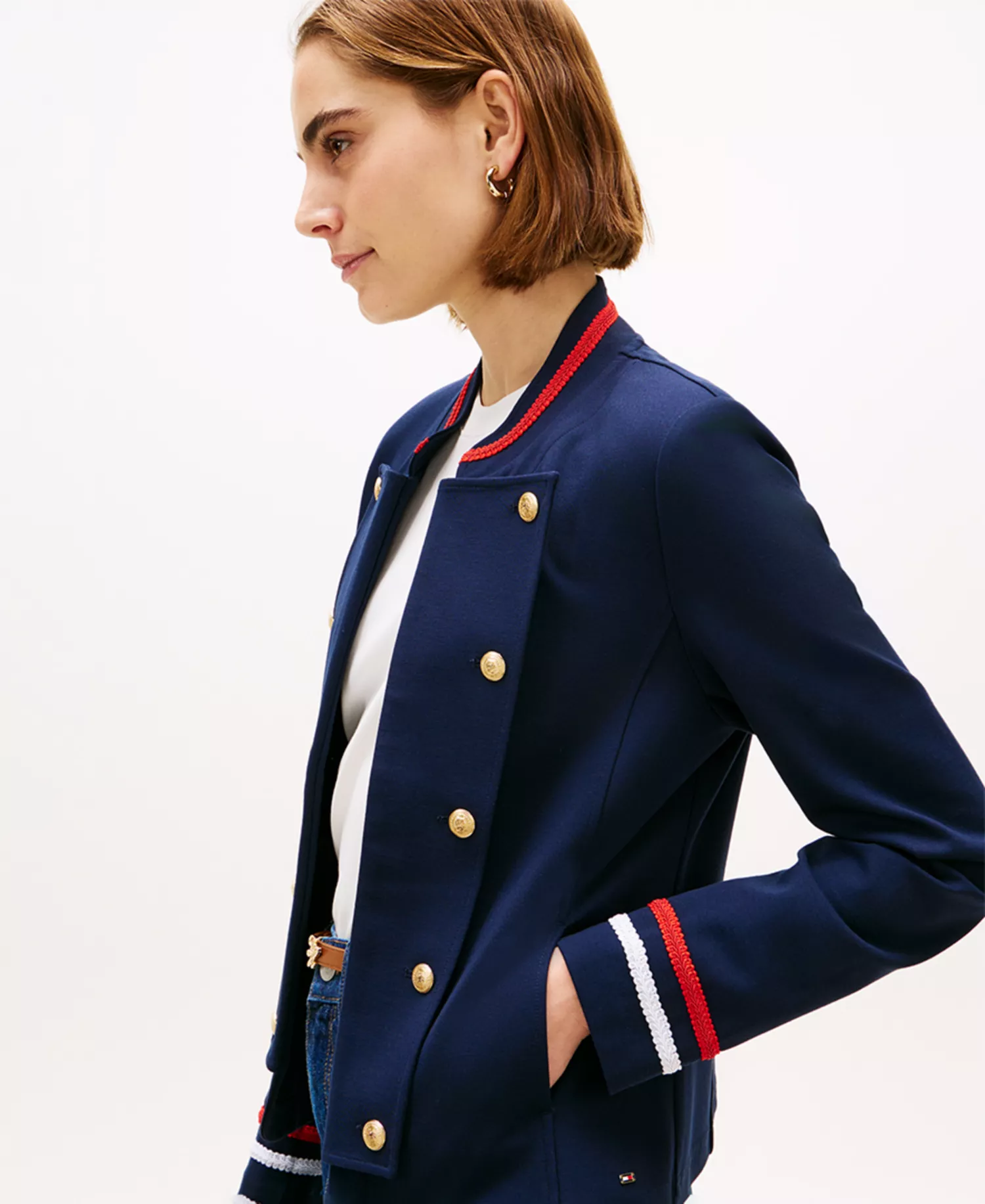 Women's Open Band High Collar Jacket - Dark Night Navy - L