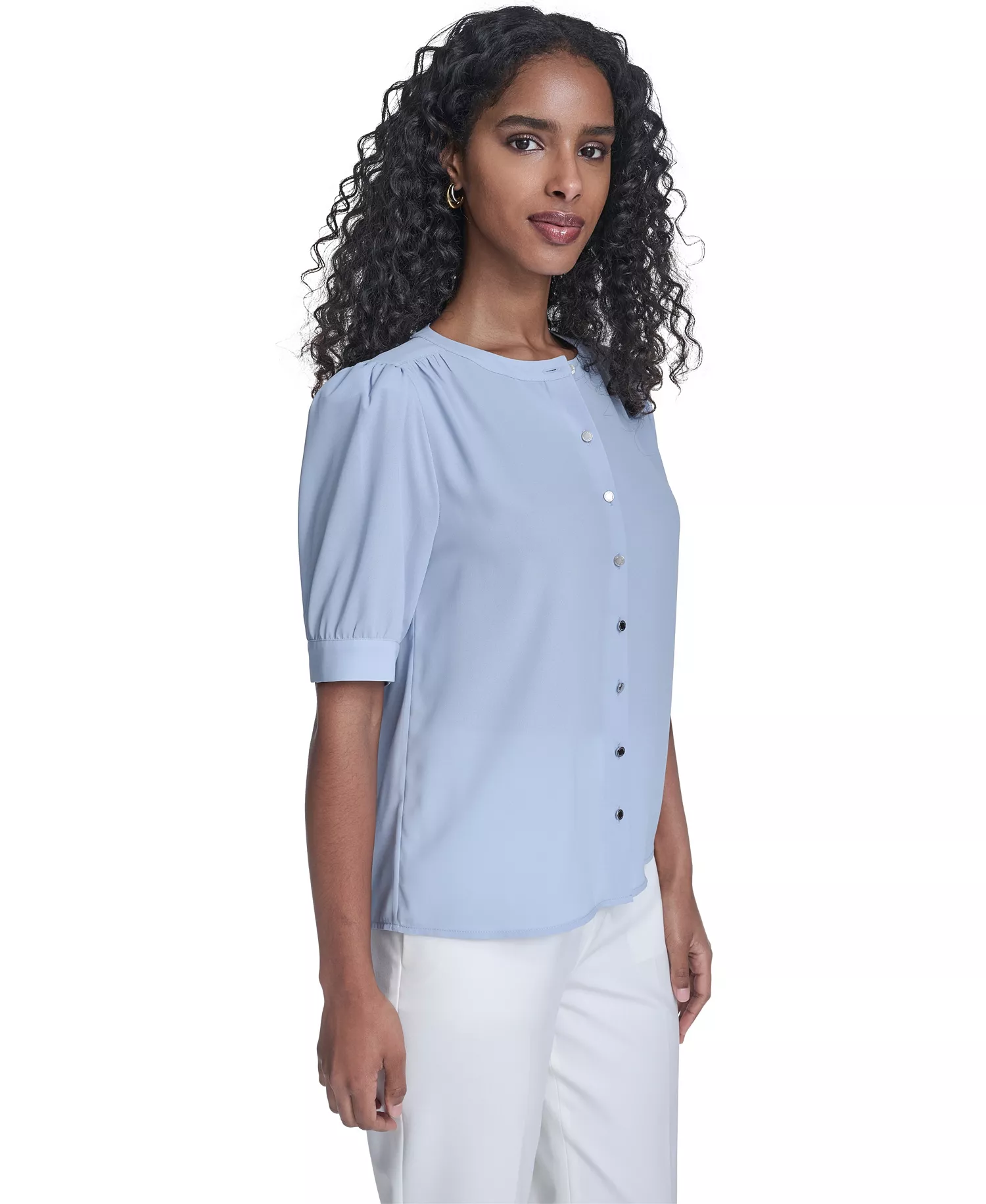 Women's Short-Sleeve Button Front Top - Zen - L