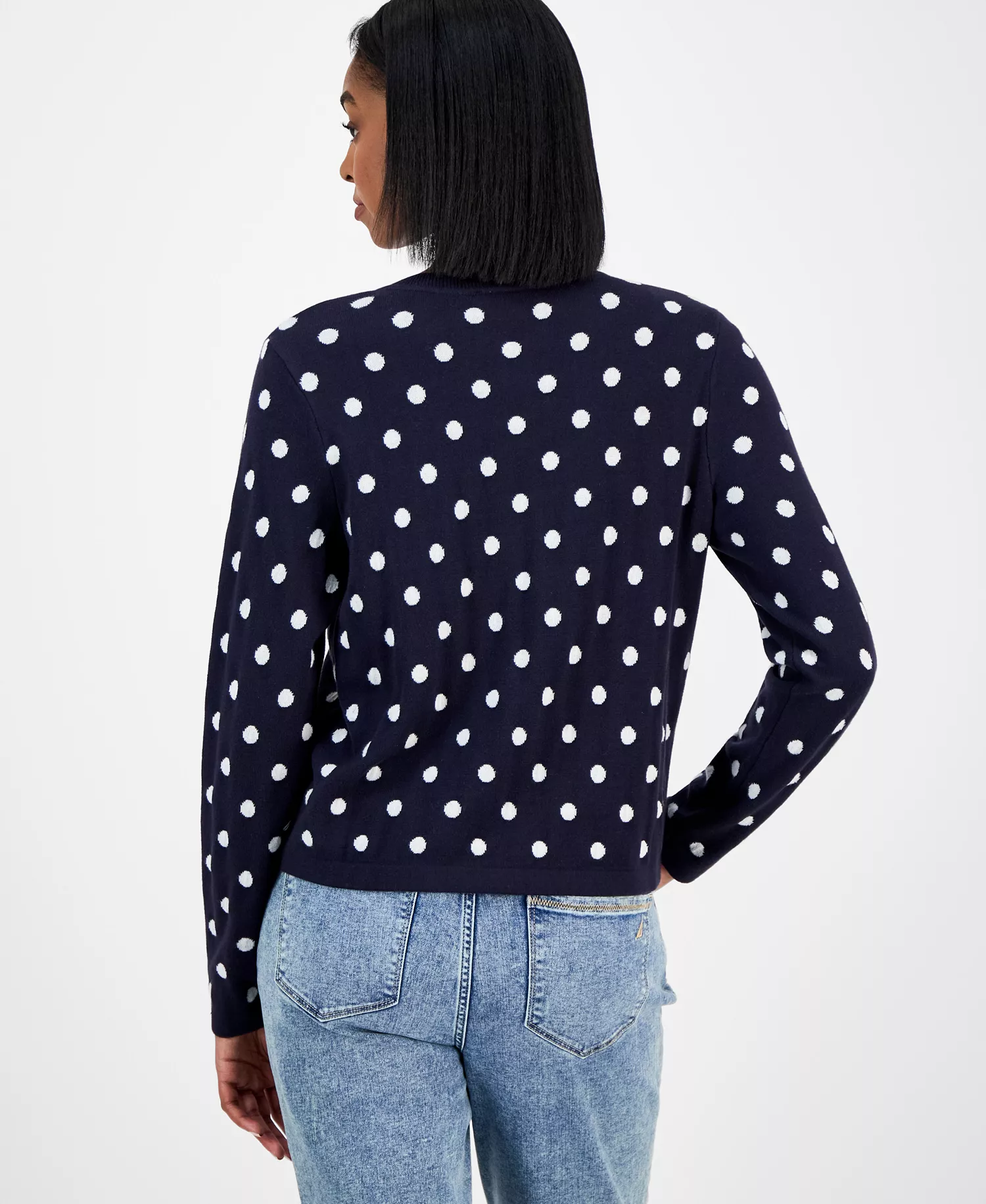 Nautica Women's Dot-Print Button-Front Cotton Cardigan  - Night Sky/ Ivory - L