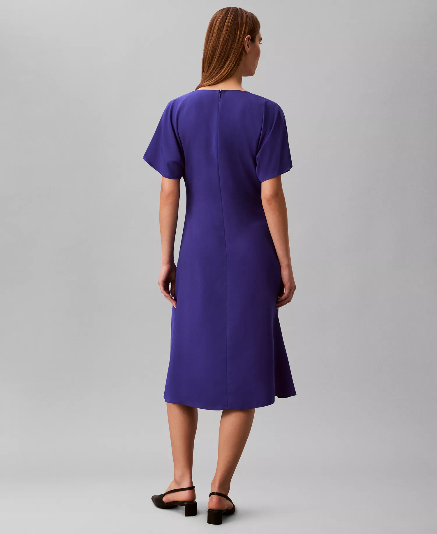 Women's V-Neck Midi Dress - Blue River Fog - L