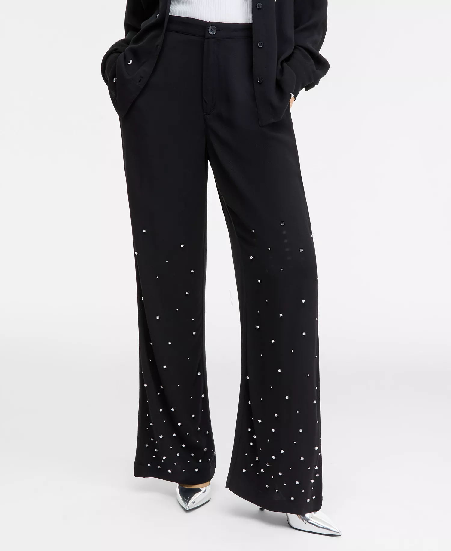 Women's High-Rise Embellished Pants, Macy's Exclusive - Deep Black - 0