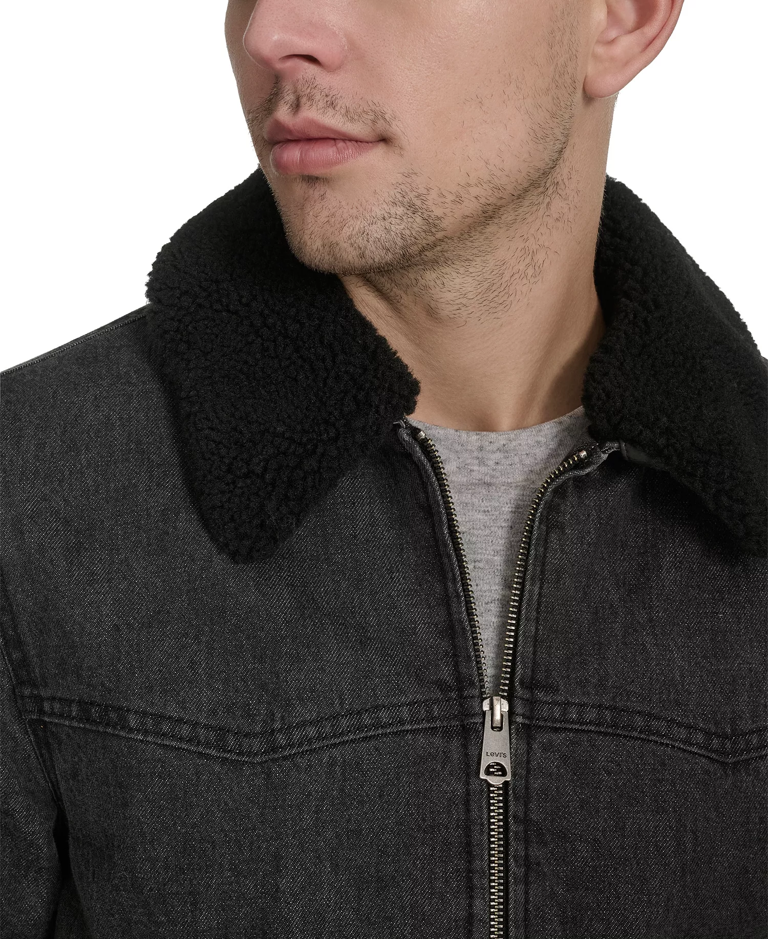 Men's Denim Western Sherpa Lined Collar Jacket - Black Denim - L