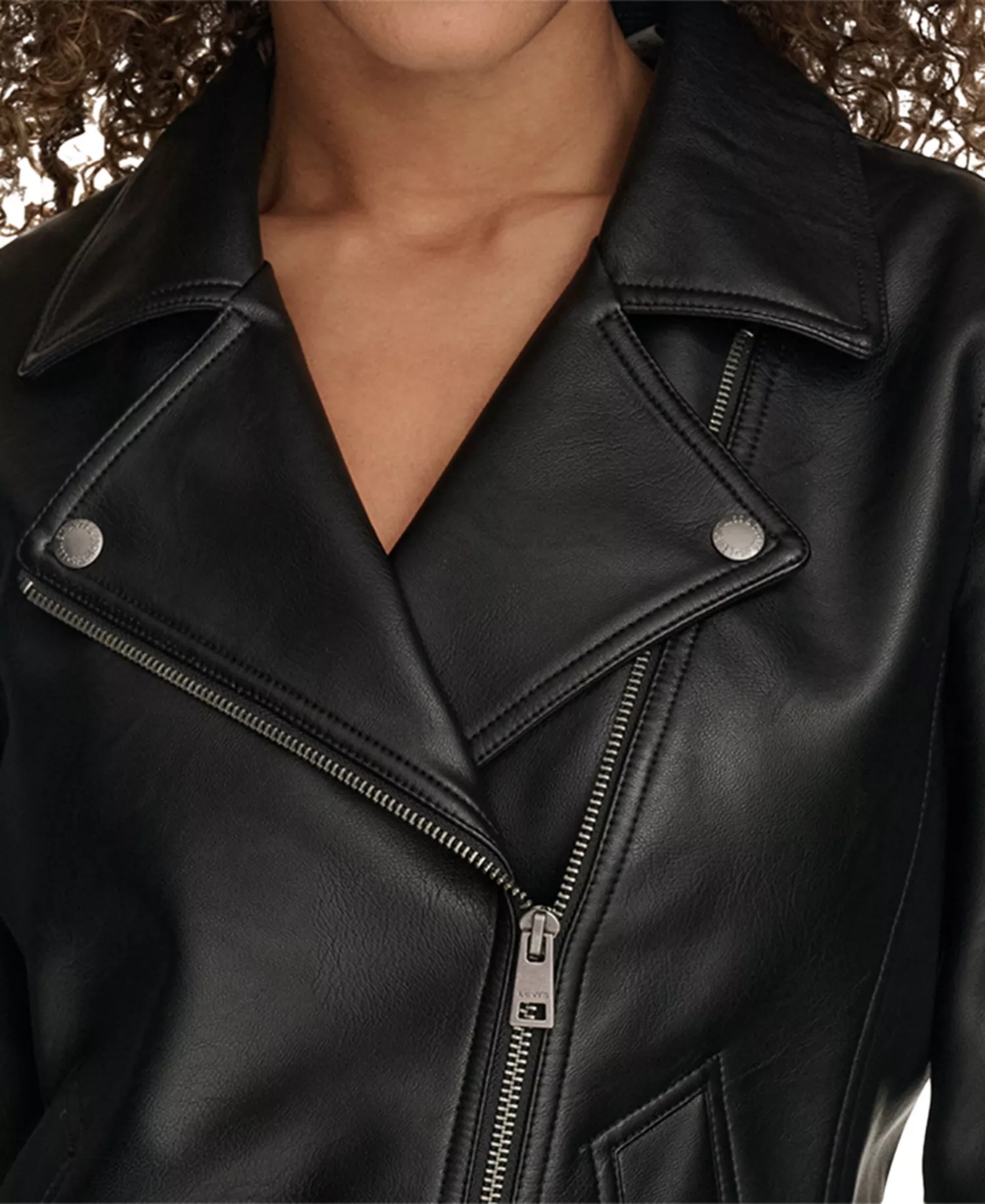 Women's Faux-Leather Asymmetric-Zip Moto Jacket - Black - L
