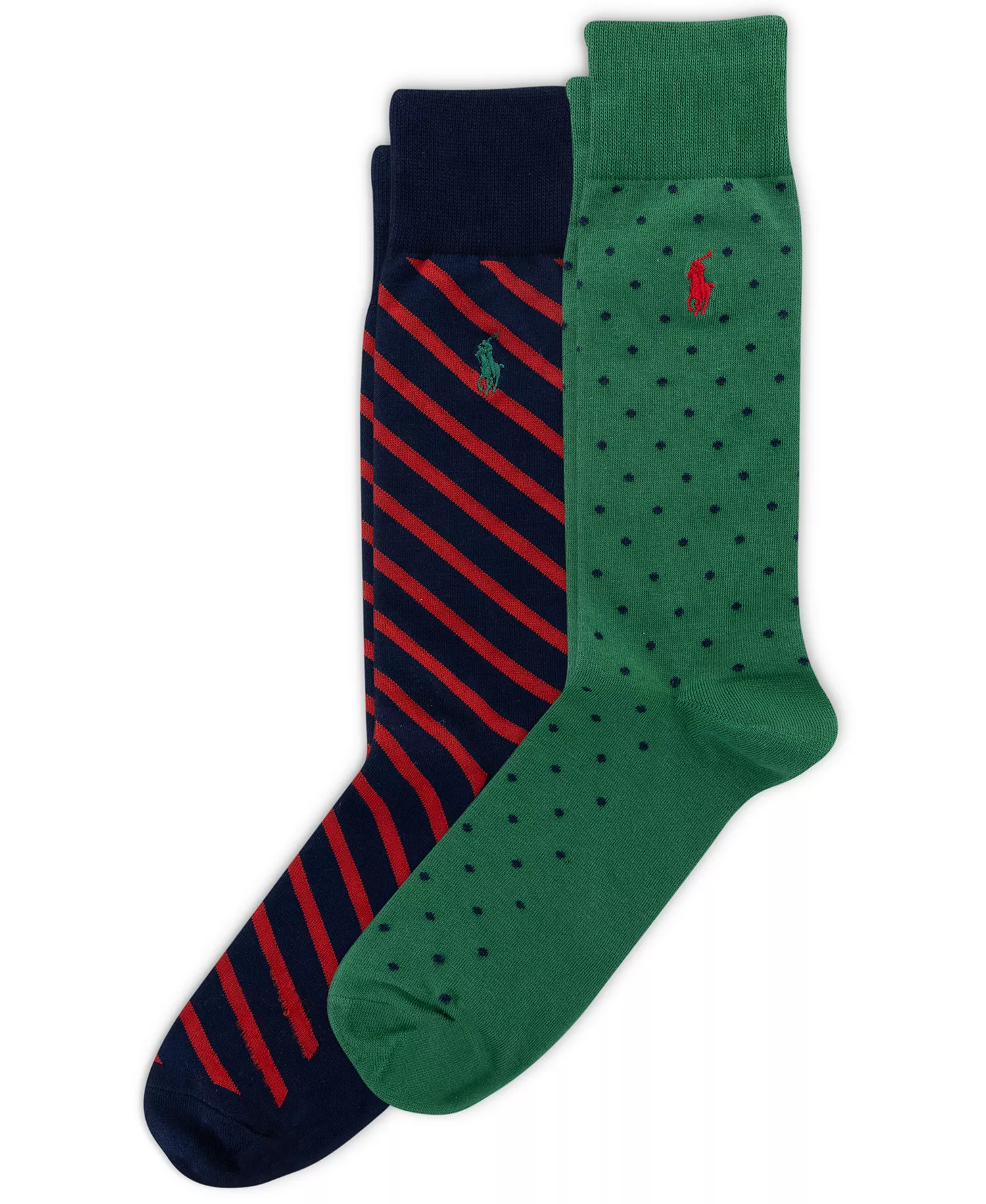 Men's  2-Pack Dot & Stripe Slack Socks - Green/Red/Black - 10-13