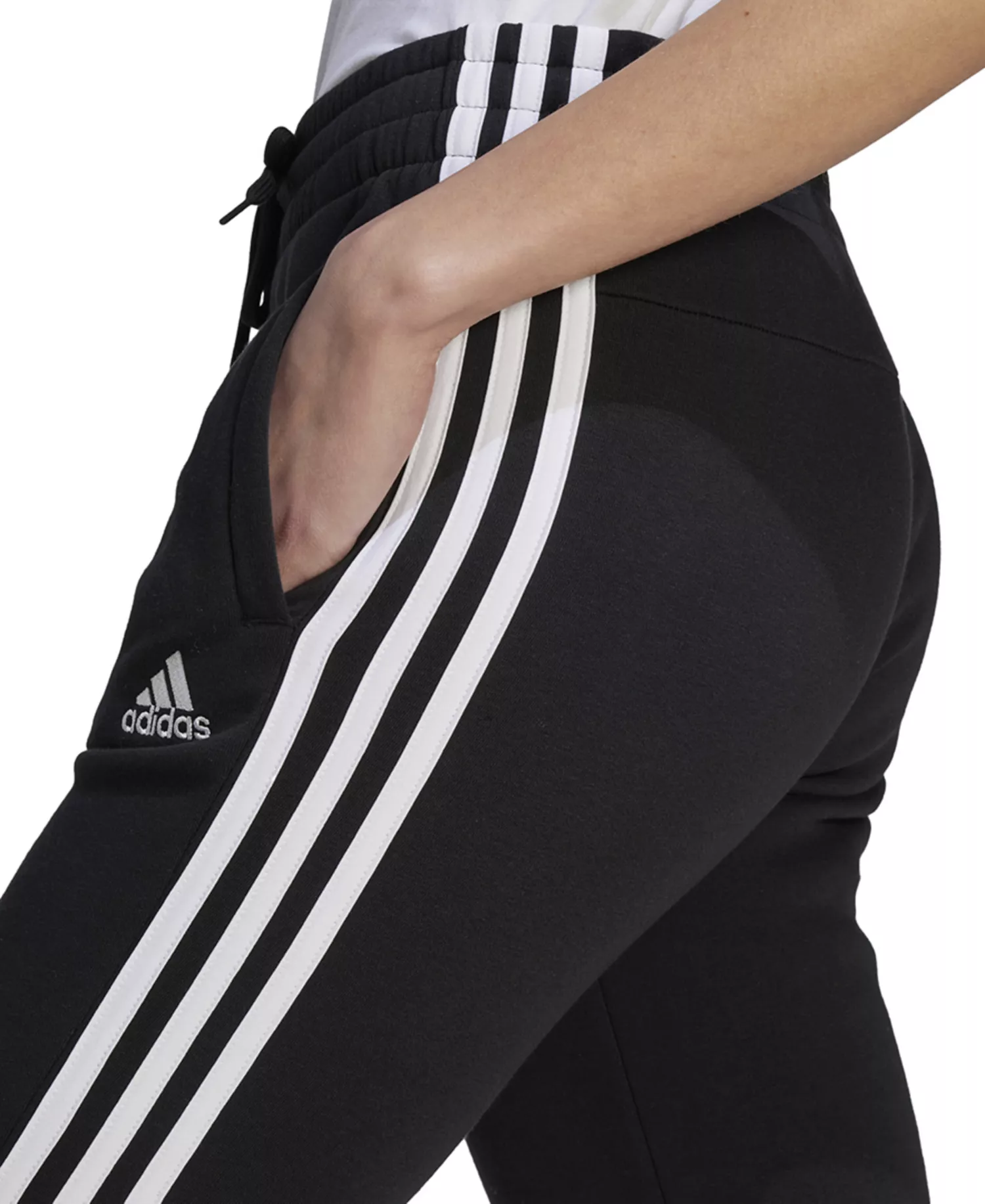 Women's 3-Stripe Cotton Fleece Sweatpant Jogger - Black/white - XS