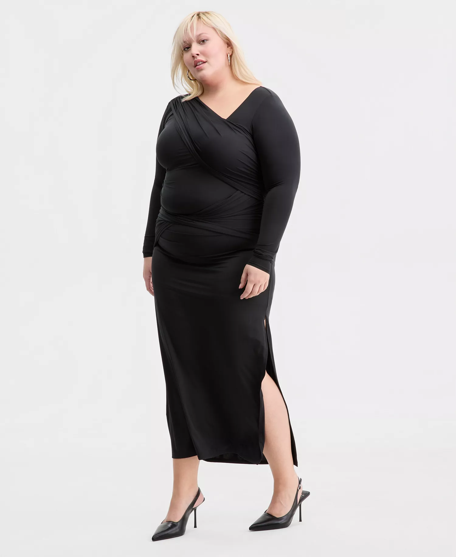 Trendy Plus Size Asymmetrical-Neck Midi Dress, Macy's Exclusive - Black - 0X