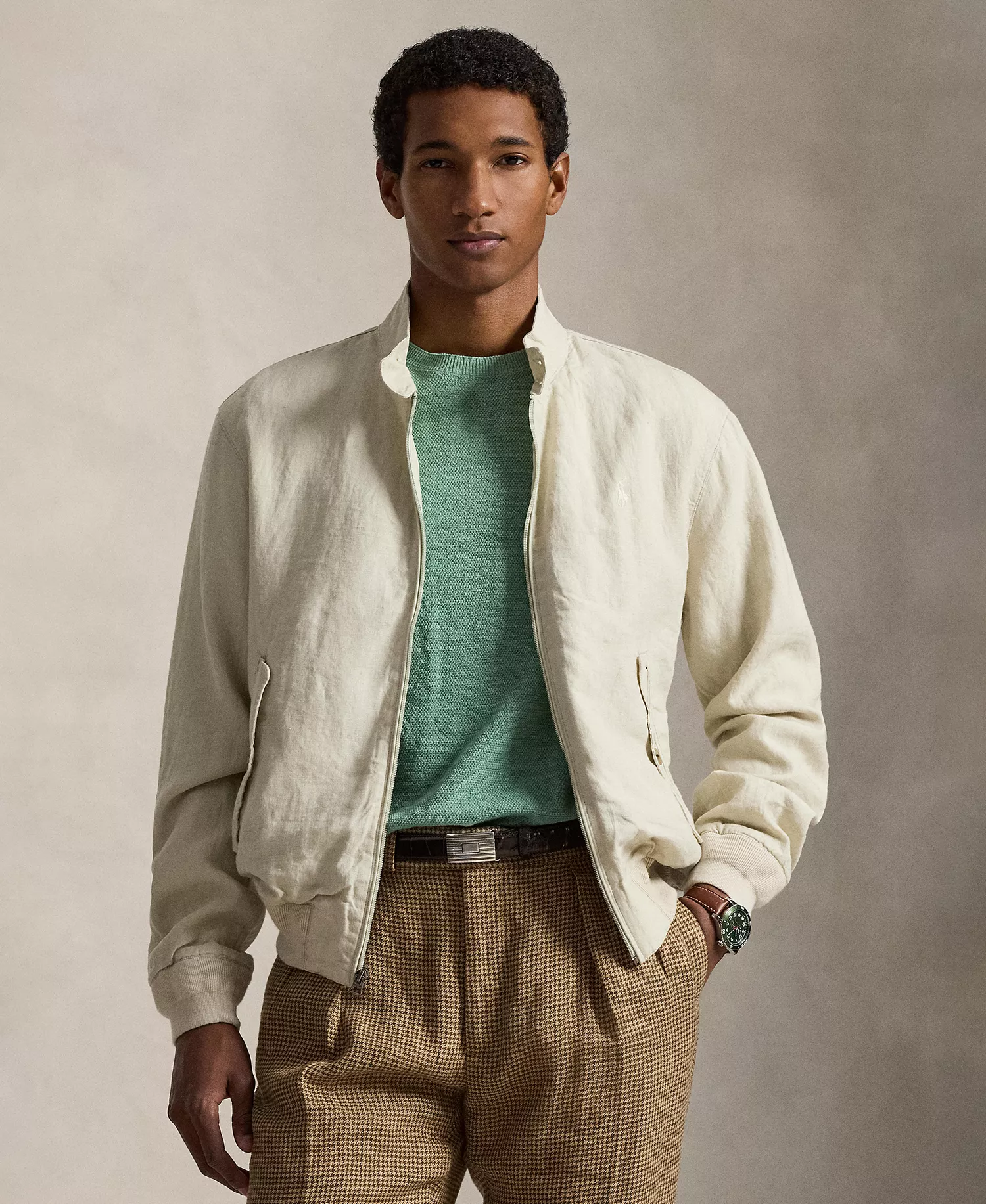 Men's Mock Neck Full-Zip Jacket - Basic Sand - 2XL