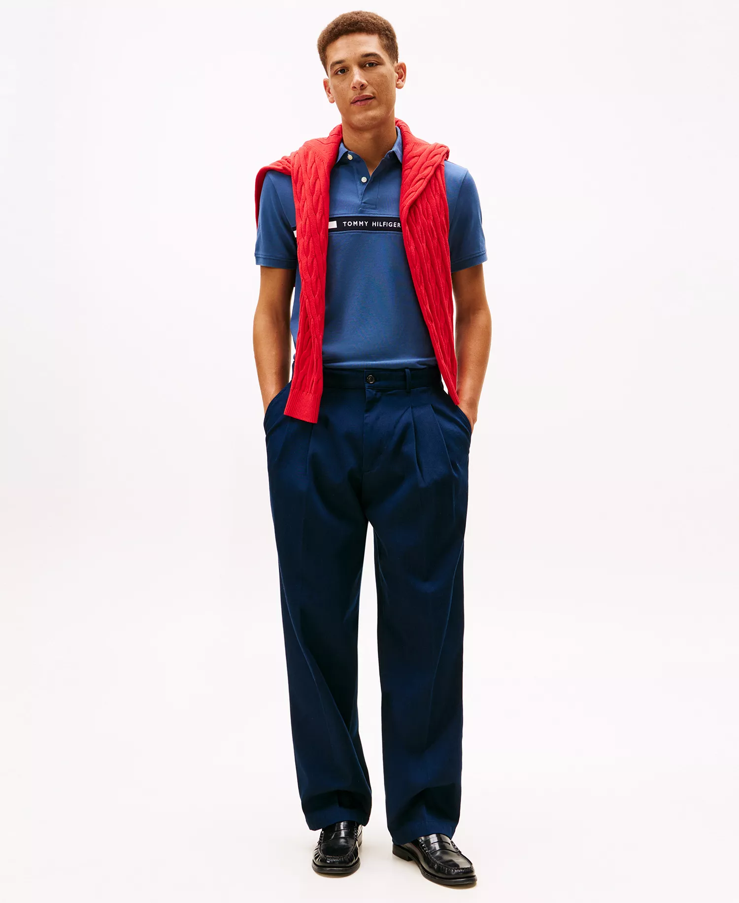 Men's Classic-Fit Embroidered Chest Insert Polo Shirt - Aegean Sea - L