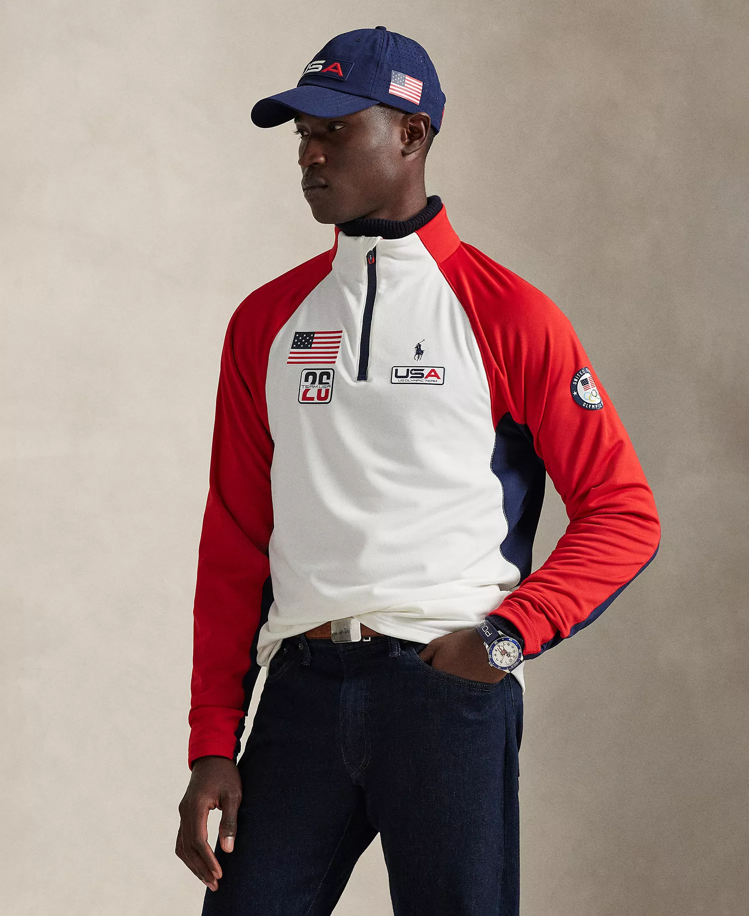 Men's Team USA Stretch Fleece Pullover - Ceramic White Multi - L