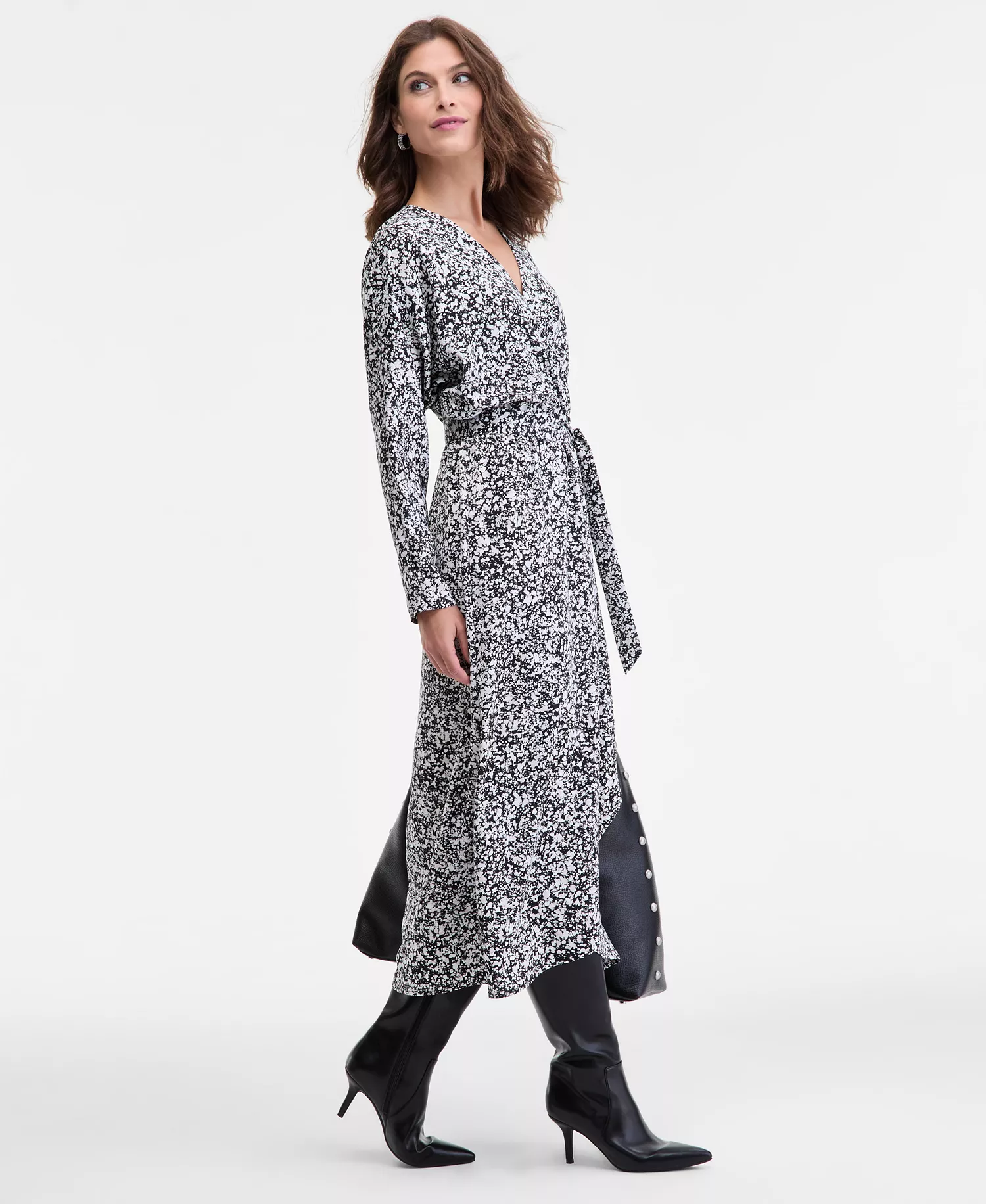 Women's Dolman-Sleeve Surplice-Neck Dress, Macy's Exclusive - Jade Spots Blk - S