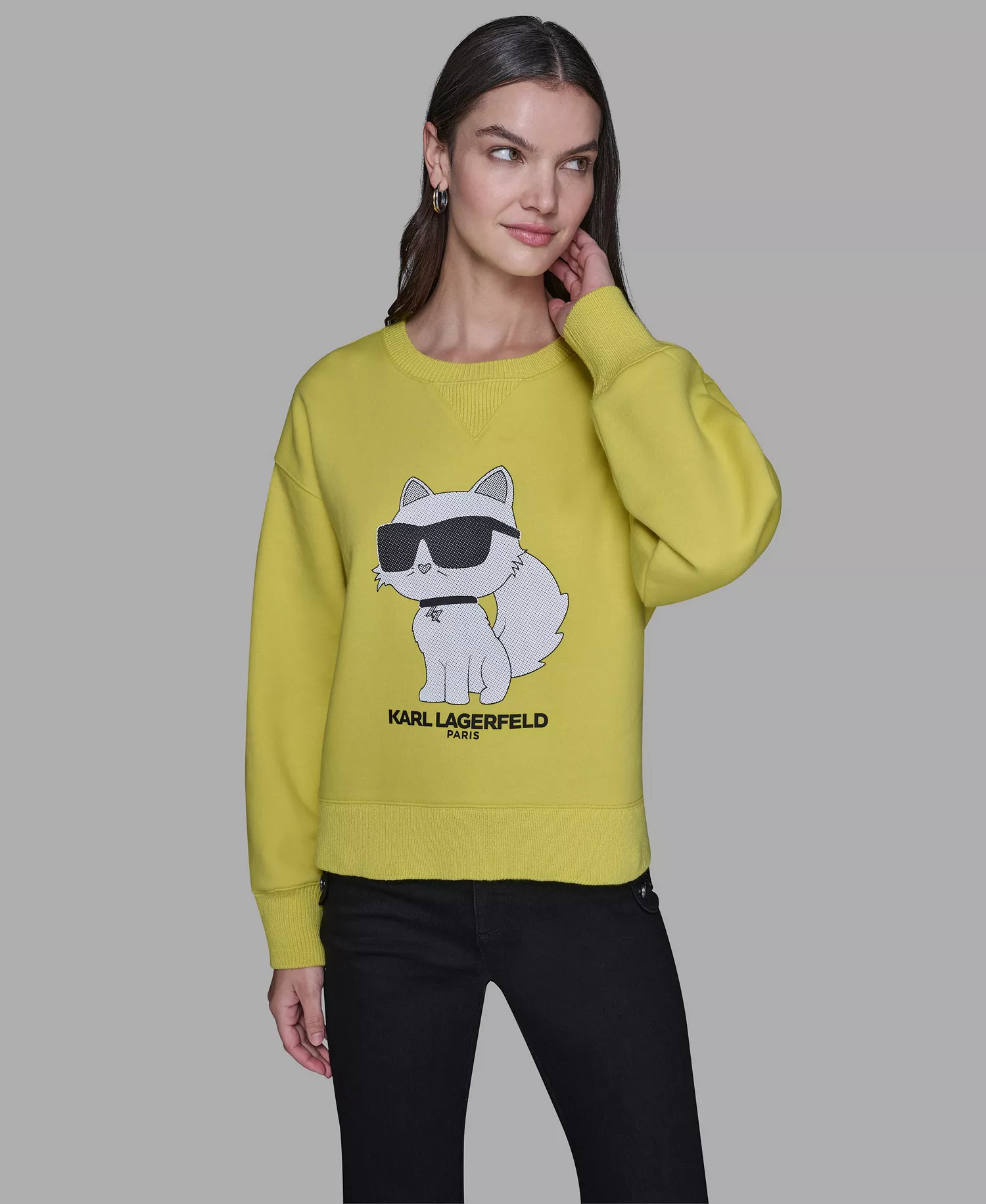 Women's Emoji Choupette Print Sweater - Lime - L