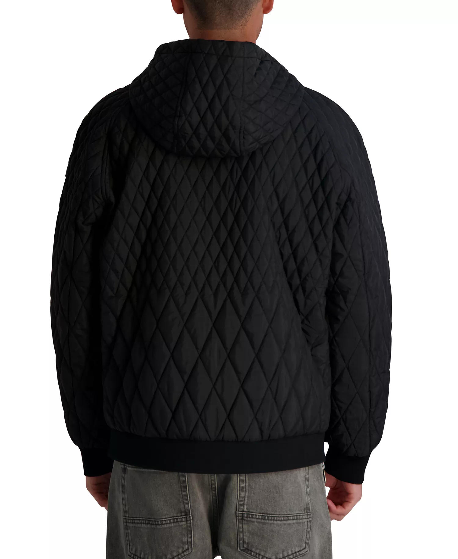 Men's Diamond Quilted Bomber Jacket - Black - 2XL