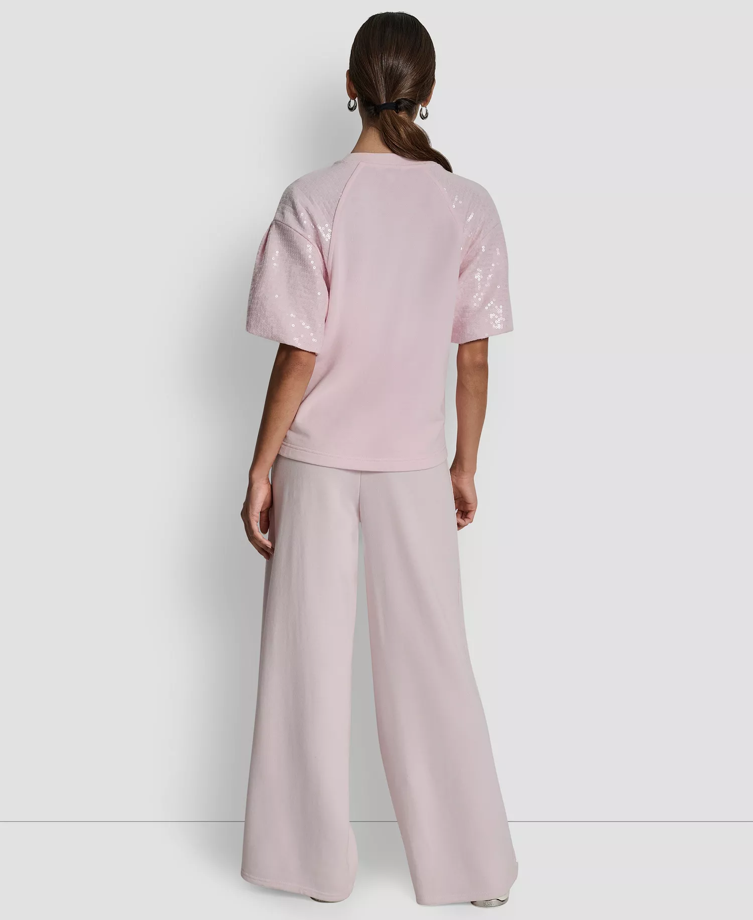 Women's Sequin Crew Neck Sweatshirt - Pink Moon - L