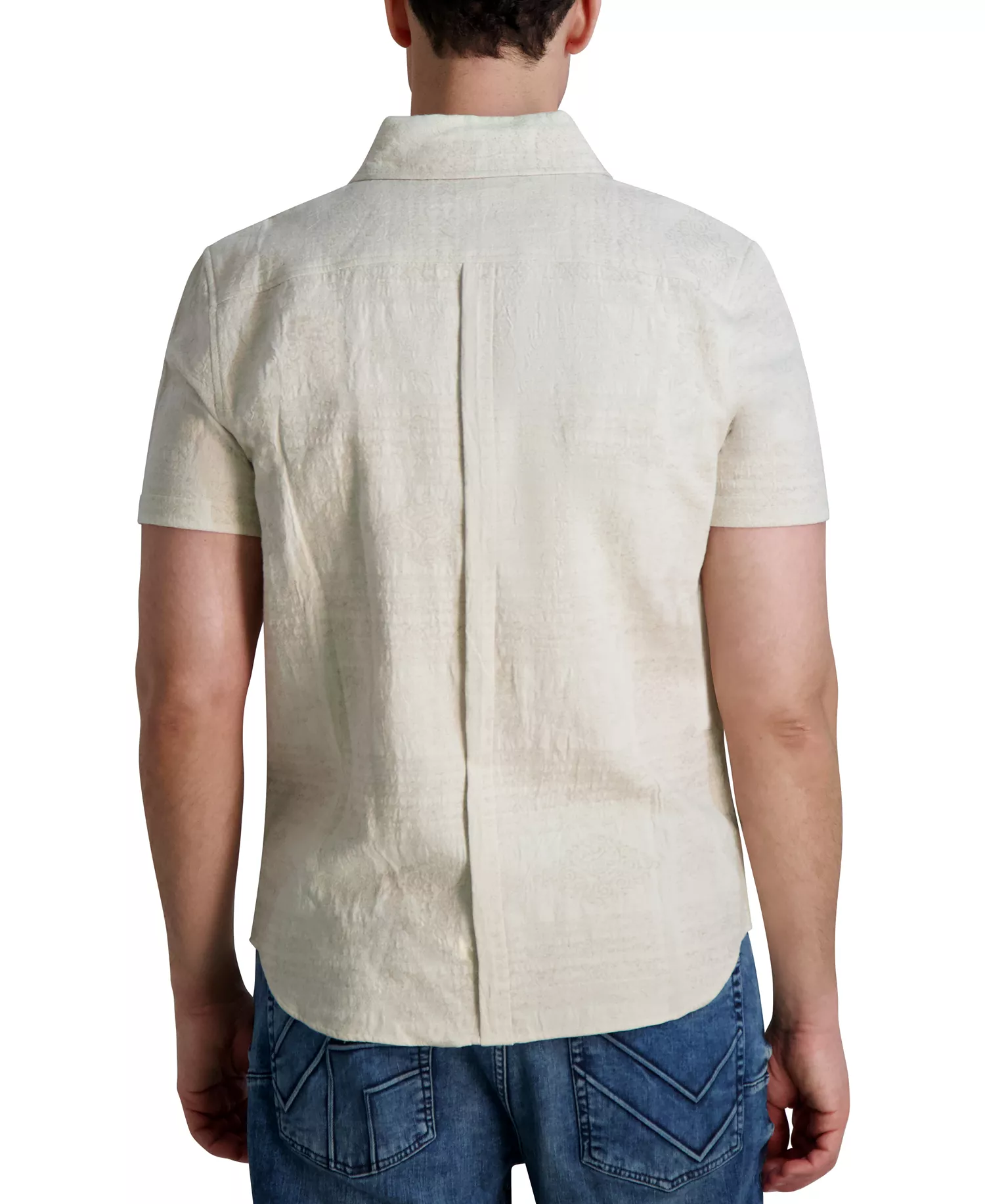 Men's Regular-Fit Textured Geometric Button-Down Shirt - Natural - L