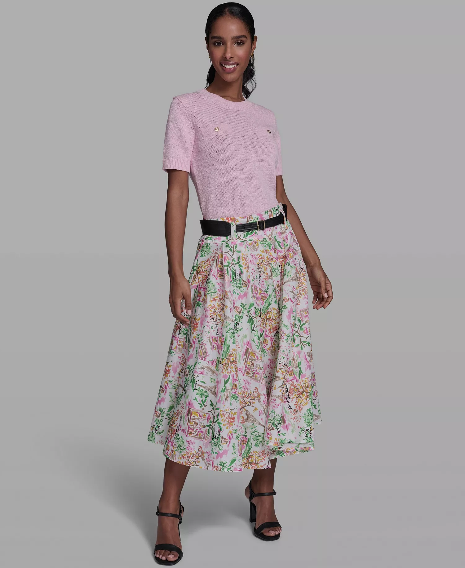 Women's All-Over Printed Midi Skirt - Soft White/pink Carnation Multi - 0