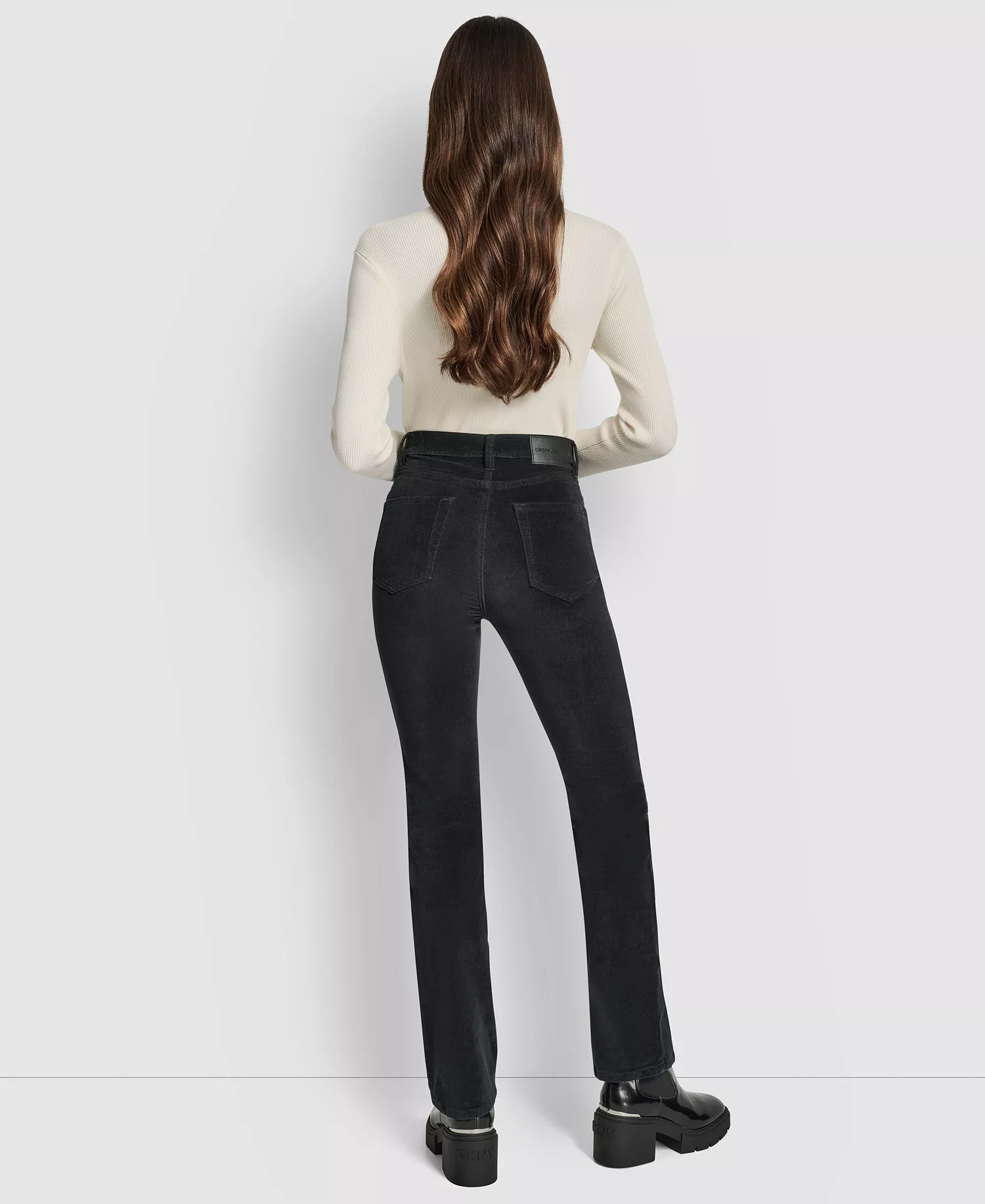 Petite High Rise Corduroy Bootcut Pants - Black - 24P