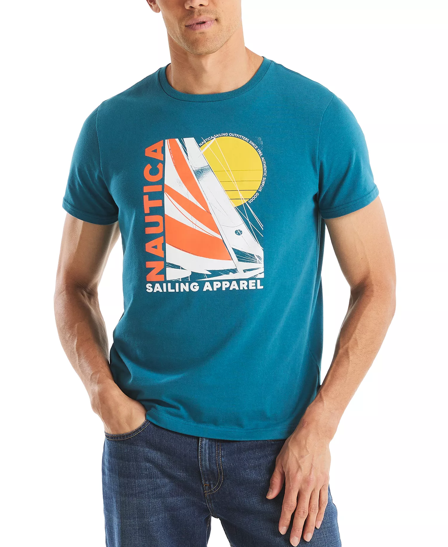 Men's Short Sleeve Modern Sailboat Graphic T-Shirt - Blue Coral - 2XL