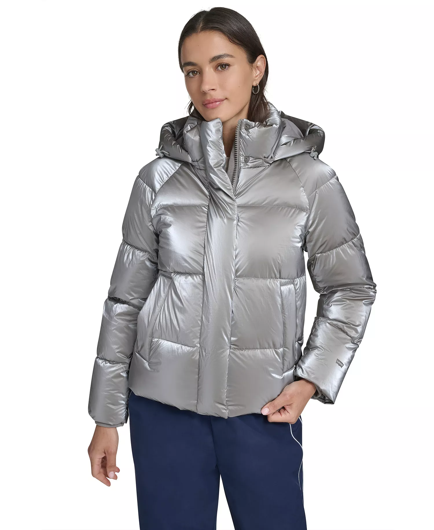Women's Regular Quilted Hooded Puffer Jacket - Silver - L