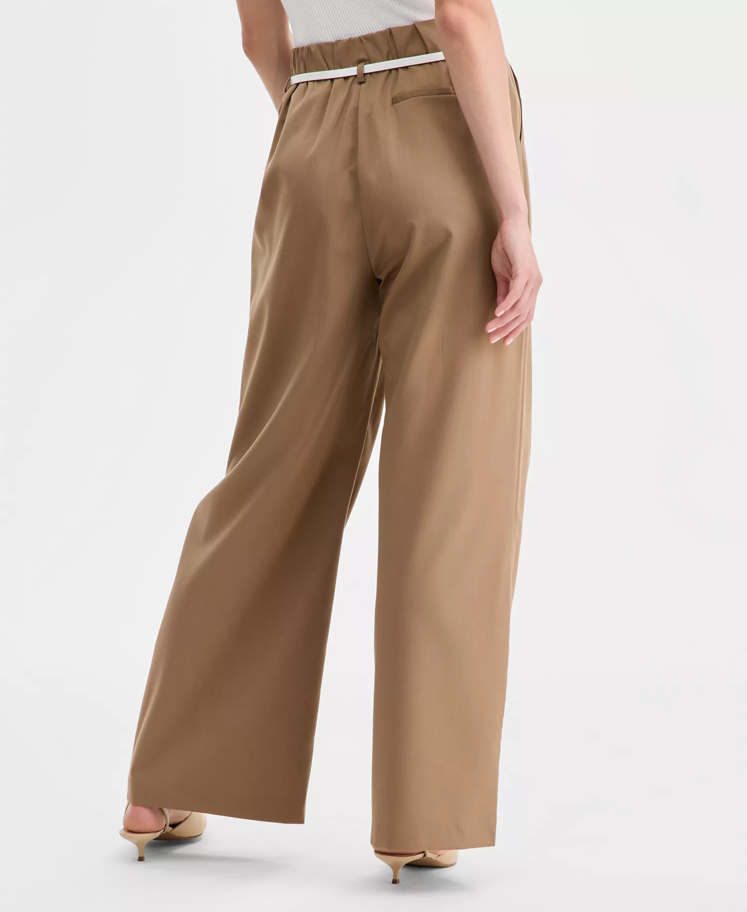 Women's Belted Pleated Wide-Leg Trousers, Macy's Exclusive - Tawny - L