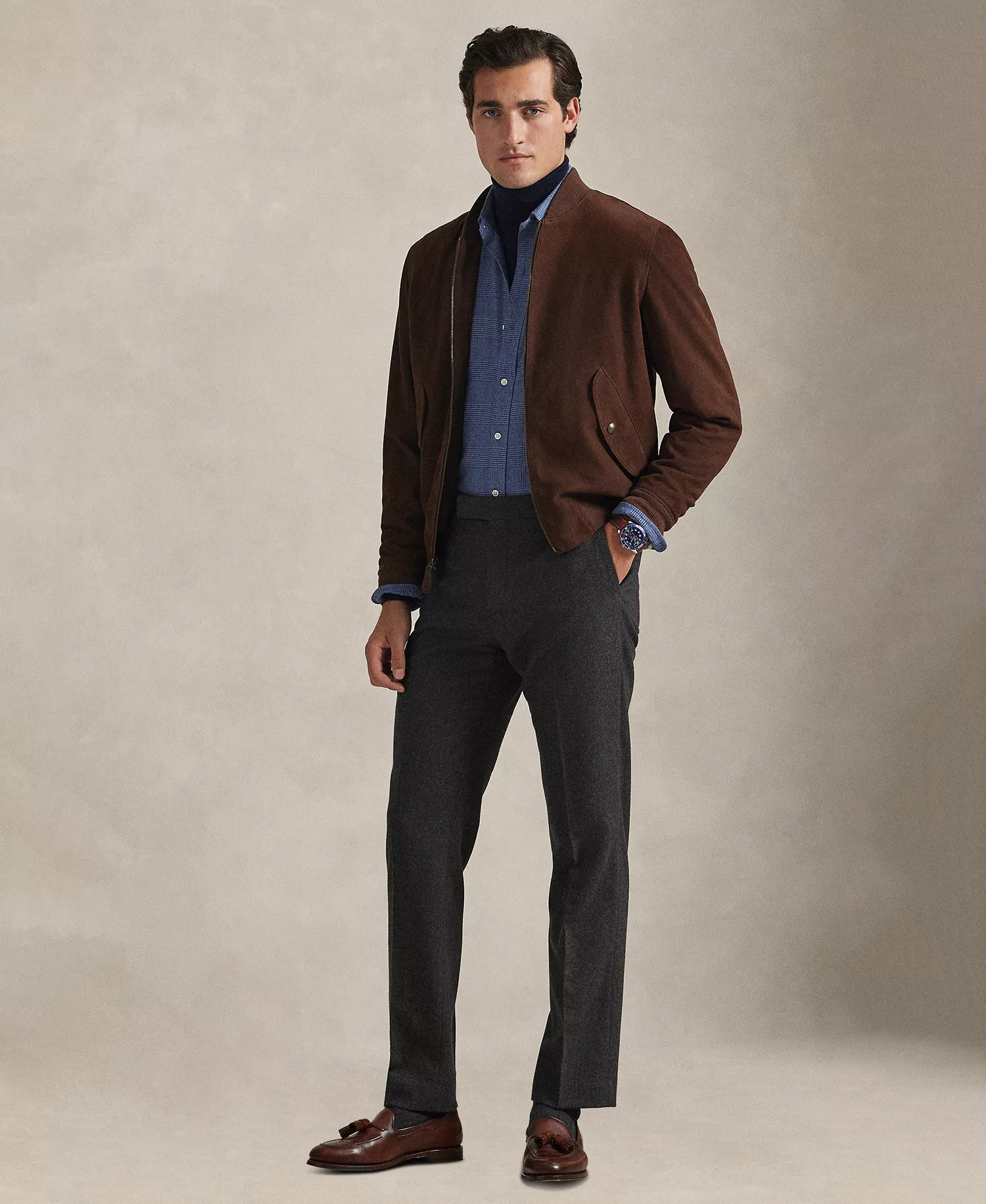 Men's Classic-Fit Brushed Performance Long-Sleeve Shirt - Blue Heather - L