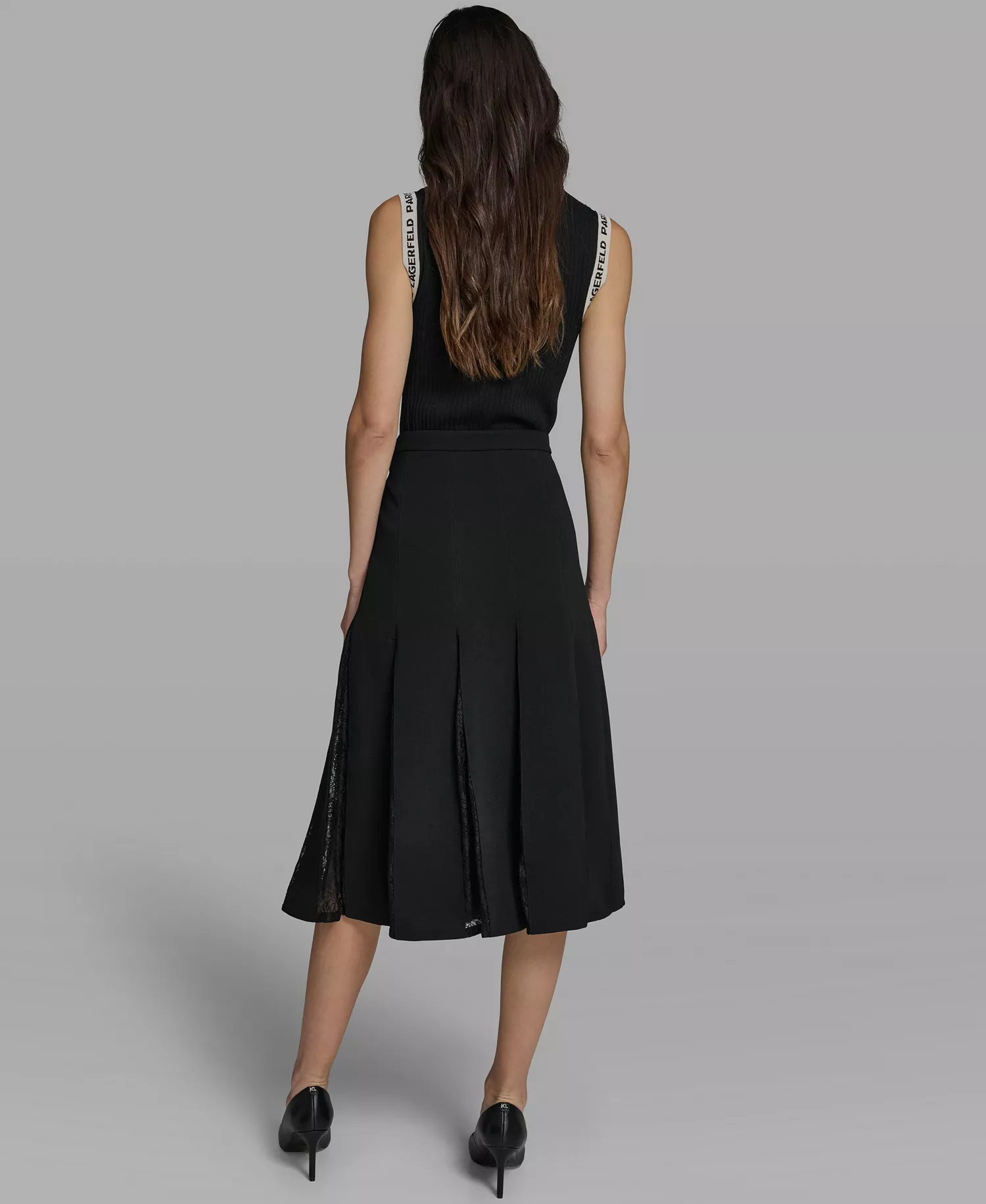 Women's Lace Inset Midi Skirt - Black - 0