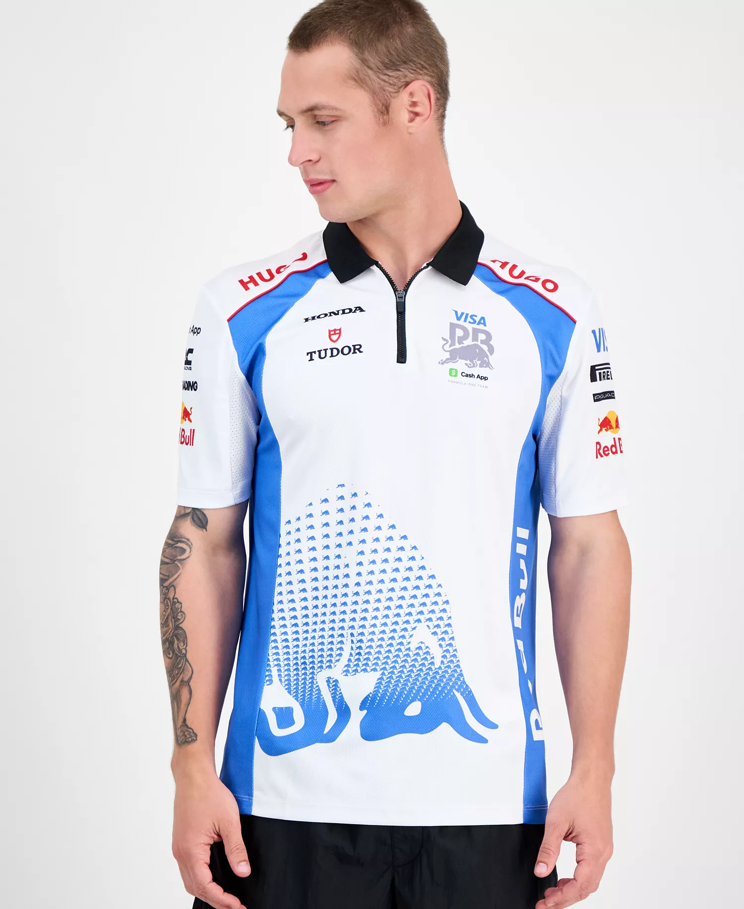 Men's Short Sleeve Sponsor Logos Graphic Polo Shirt - White - 2XL