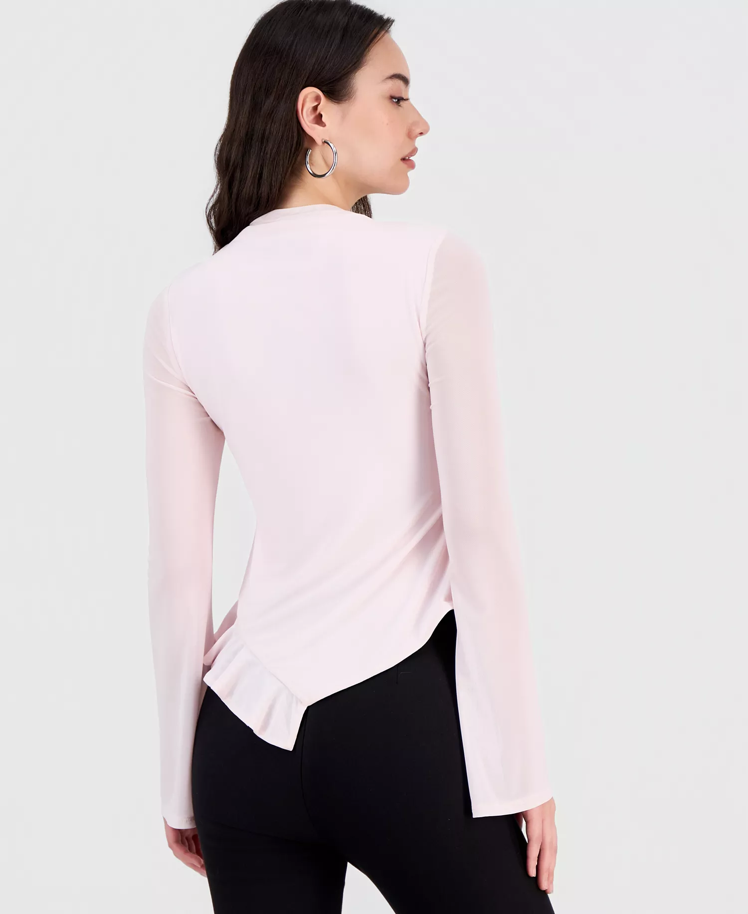 Women's Mock-Neck Asymmetrical Ruffled-Hem Top, Macy's Exclusive - Baby Pink - L