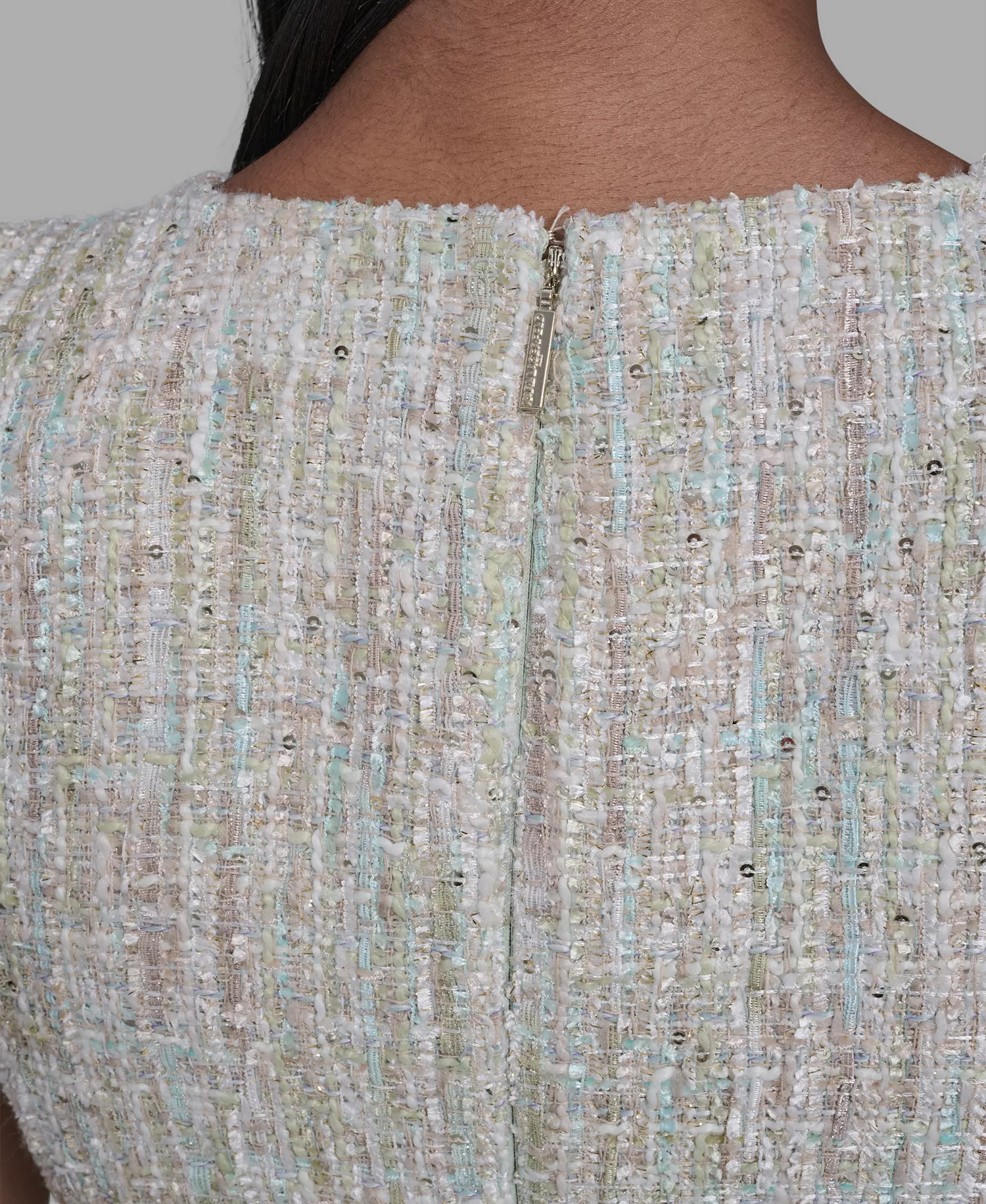 Women's Sequined Textured Crewneck Dress - Tea Green Multi - 0