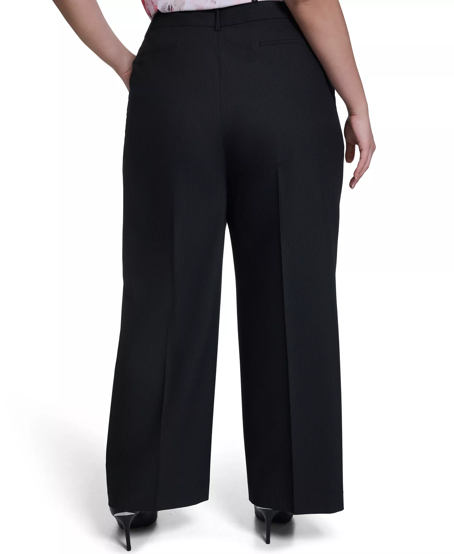 Plus Size Stripe Wide-Leg Pants - Black - 14W