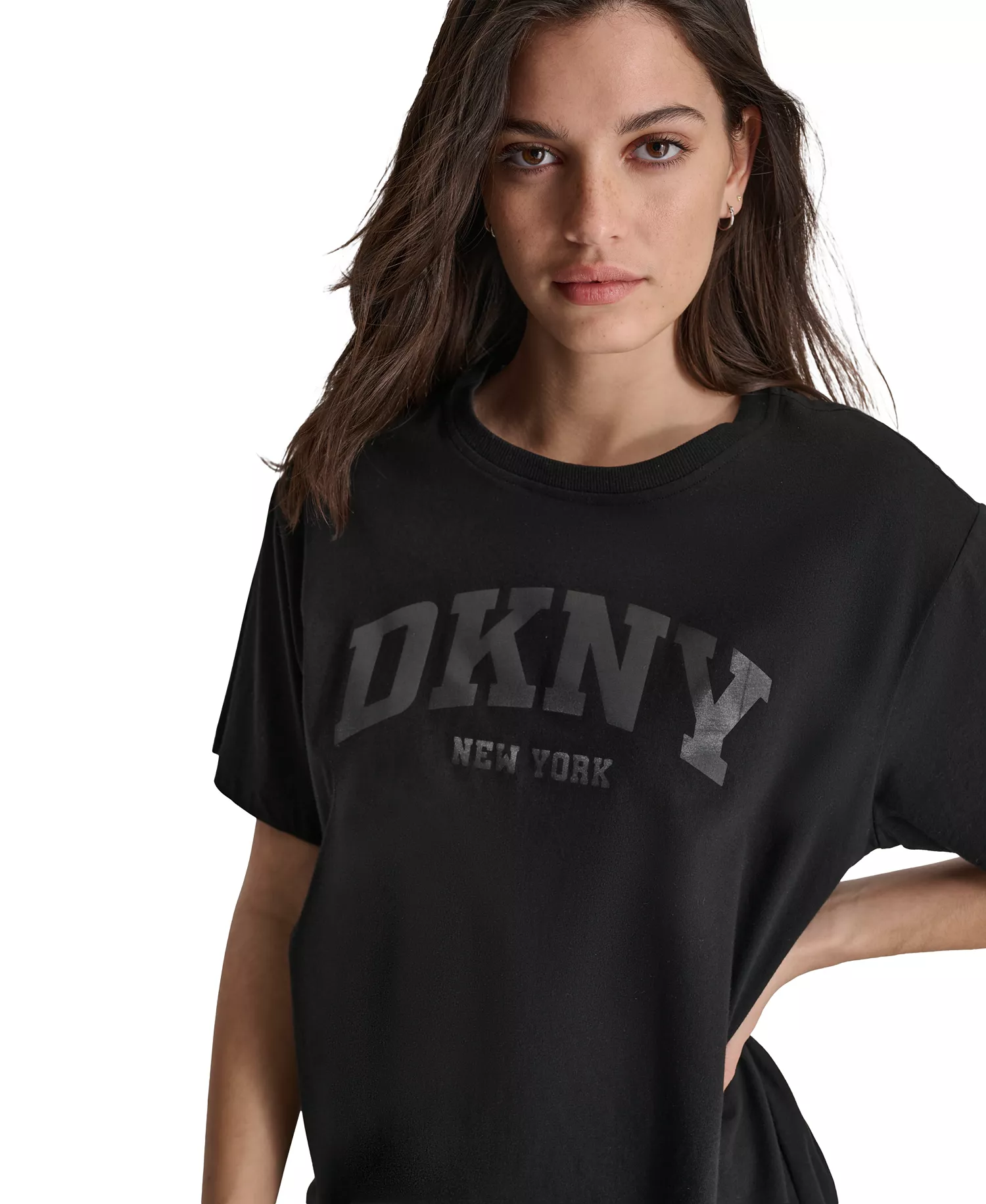 Sport Women's Varsity Satin Logo Oversized Cotton T-Shirt  - Black - L
