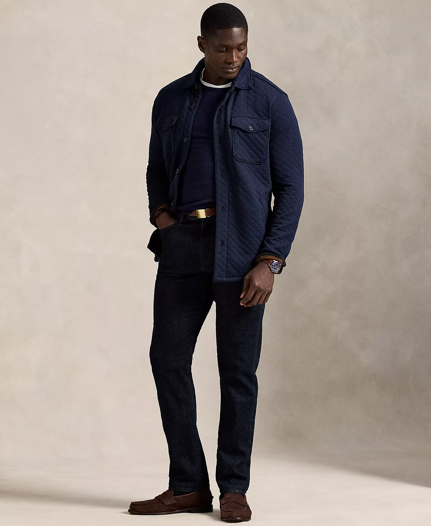 Men's Big & Tall Quilted Shirt Jacket - Aviator Navy - 2XB