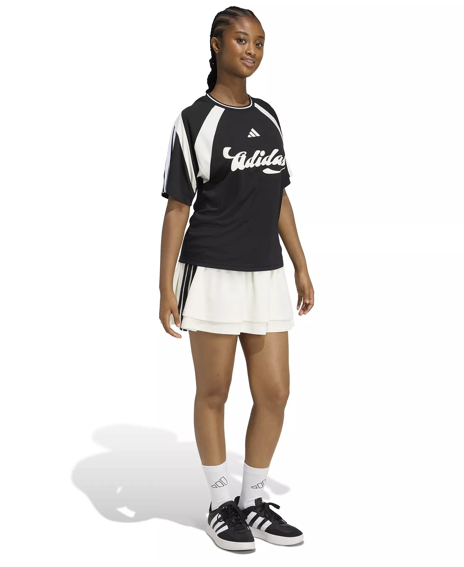 Women's Knitted Short-Sleeve T-Shirt - Black/Off White/White - L