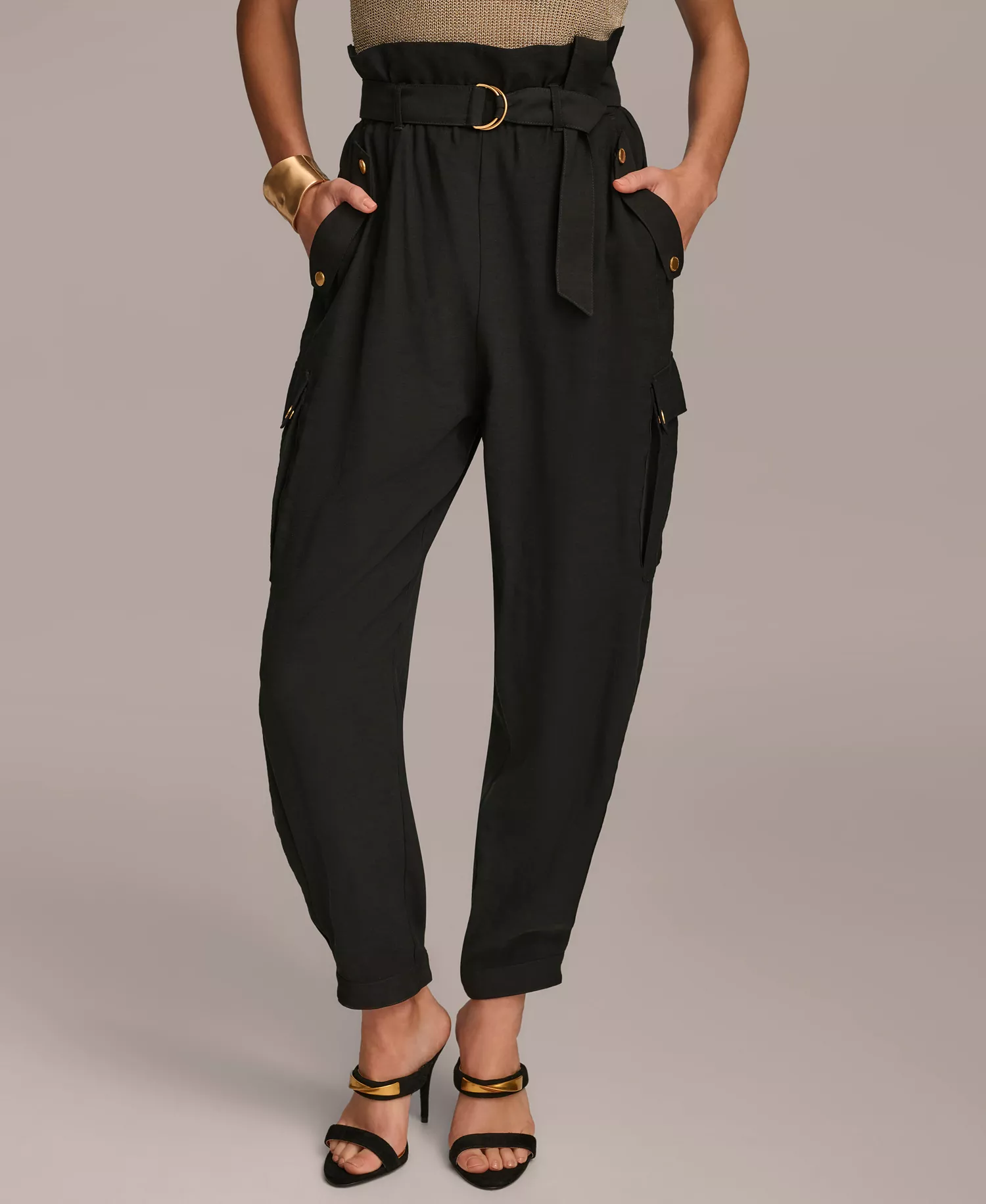 Women's Belted Cargo Pants - Black - 16