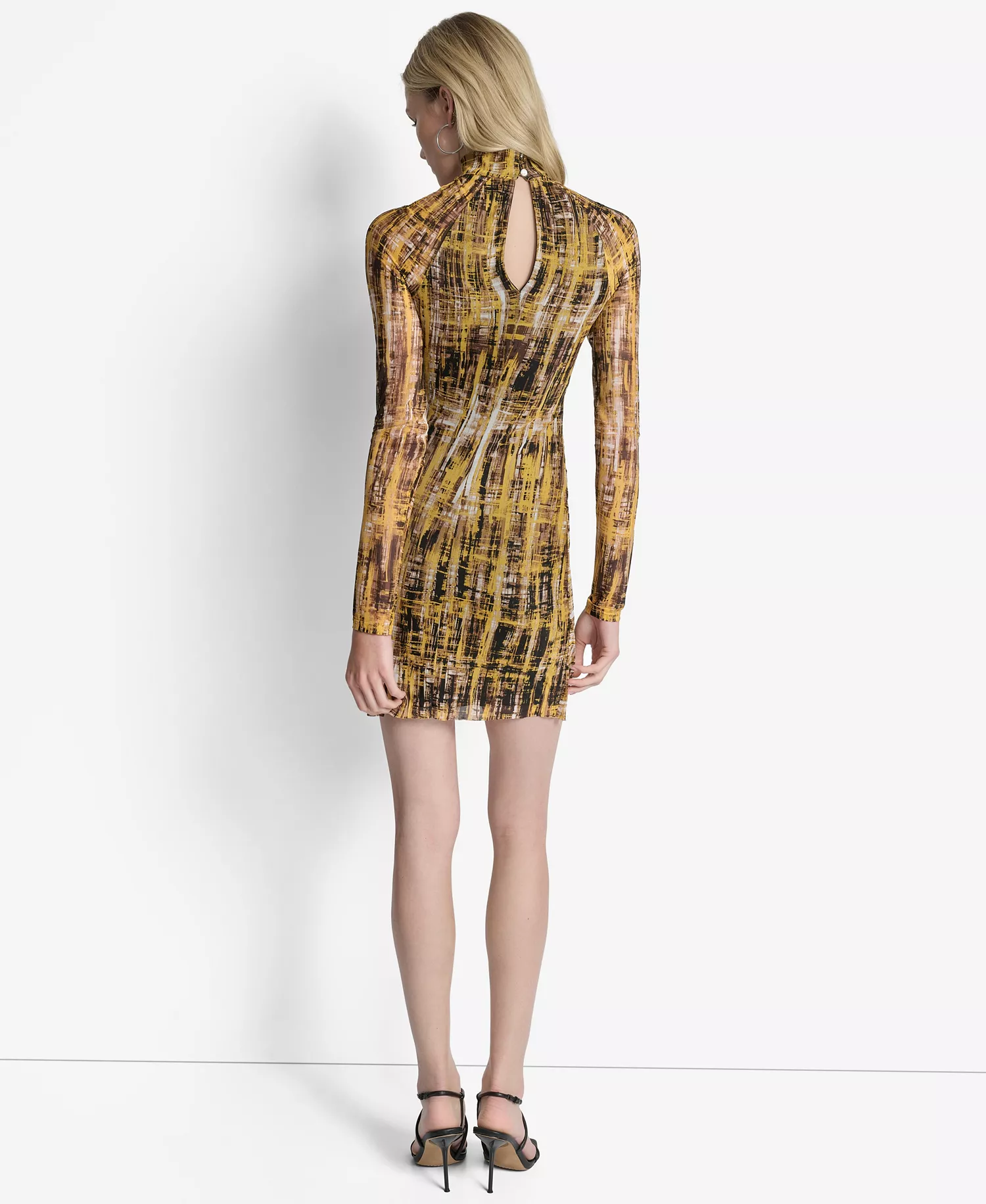 Women's Long Sleeve Turtleneck Sheath Dress - Sunset Yellow Multi - 14