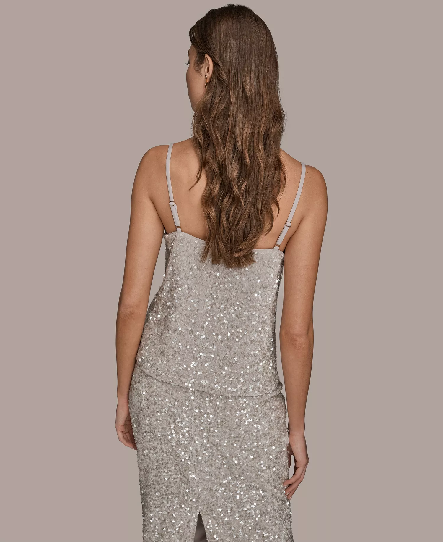 Women's Sequin Detail Cowl Neck Camisole - Vapor - L
