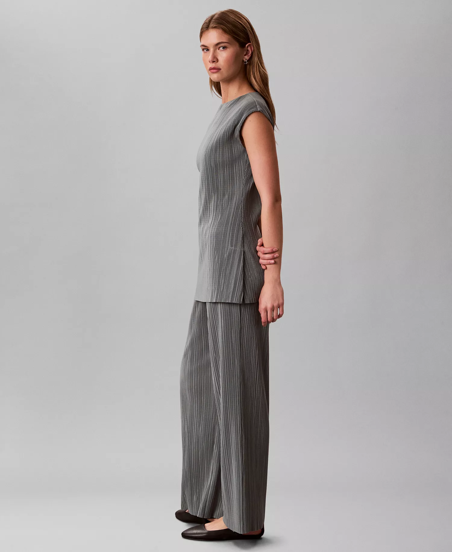 Women's Plisse Tunic and Pull-on Wide-Leg Pants - Shadow - L